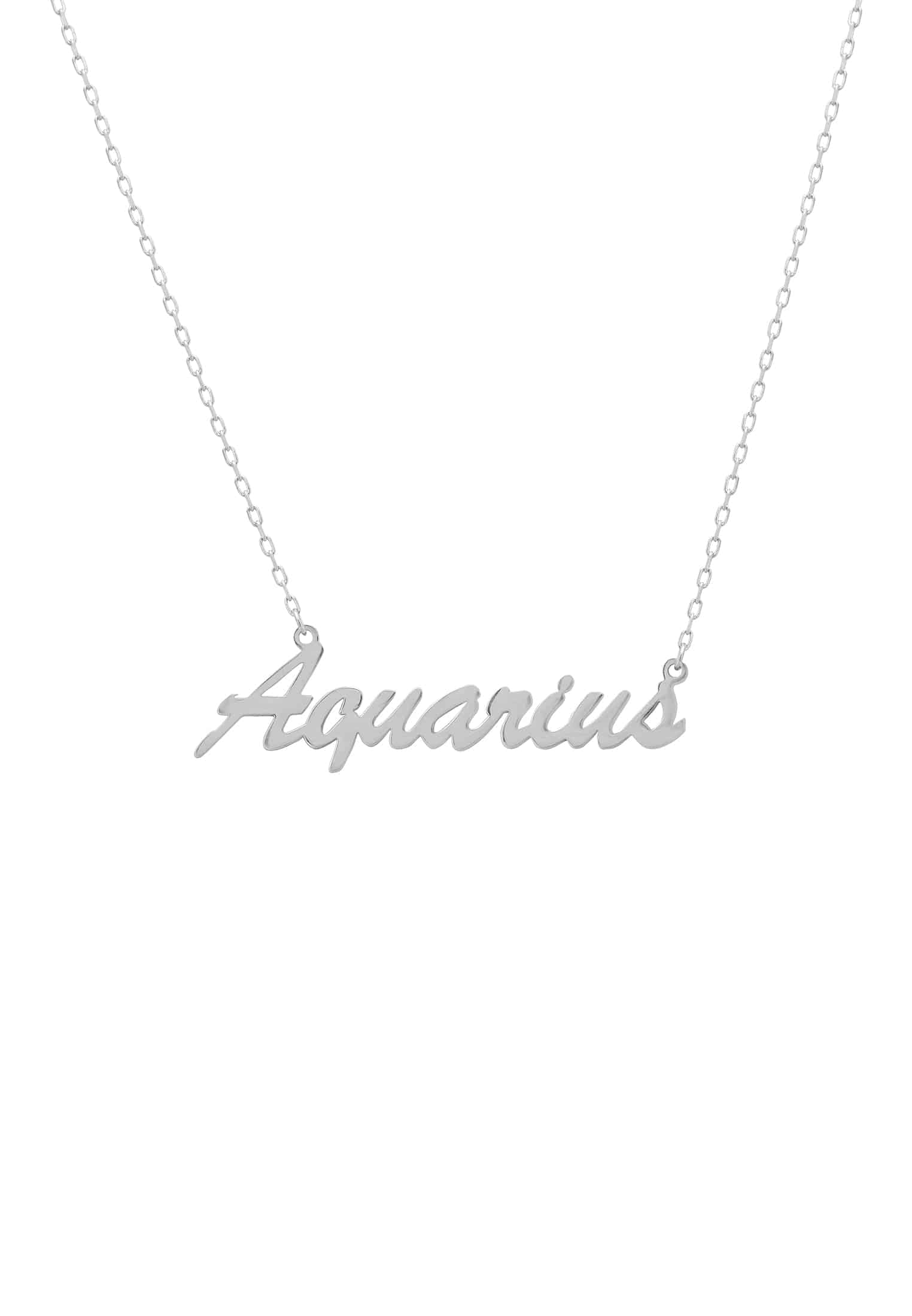 Silver Zodiac Star Sign Name Necklace featuring the Aquarius symbol, elegantly designed for stylish layering.