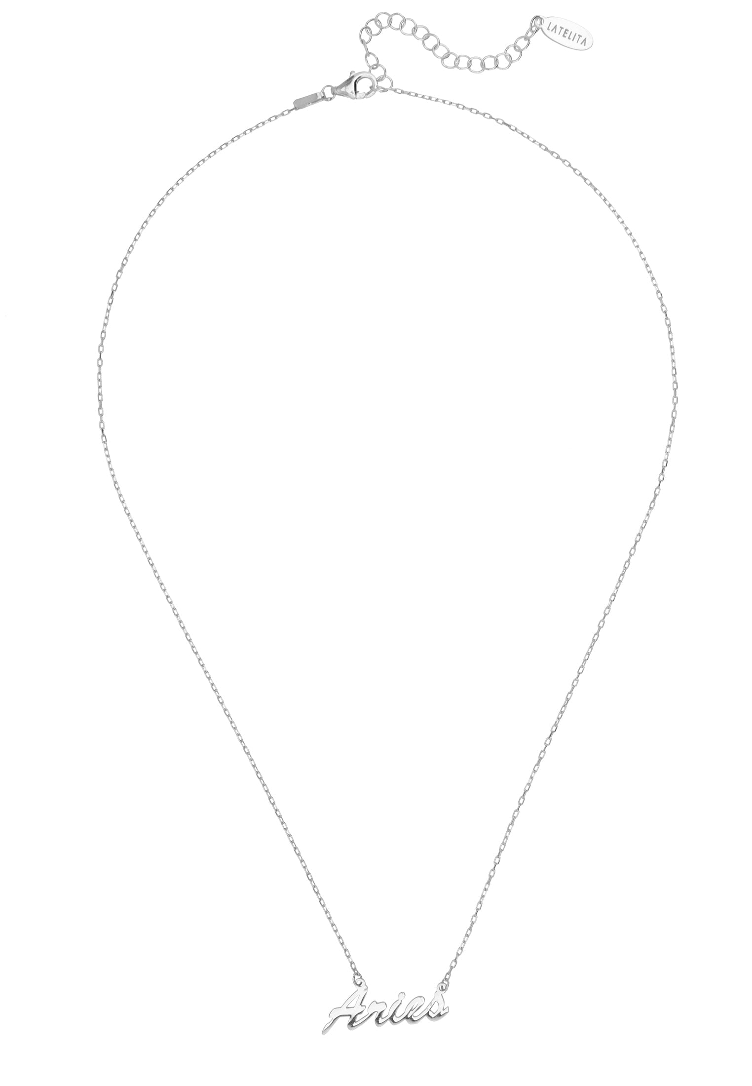 Silver Zodiac Star Sign Name Necklace featuring the Aries constellation, elegantly designed and crafted from 925 sterling silver.