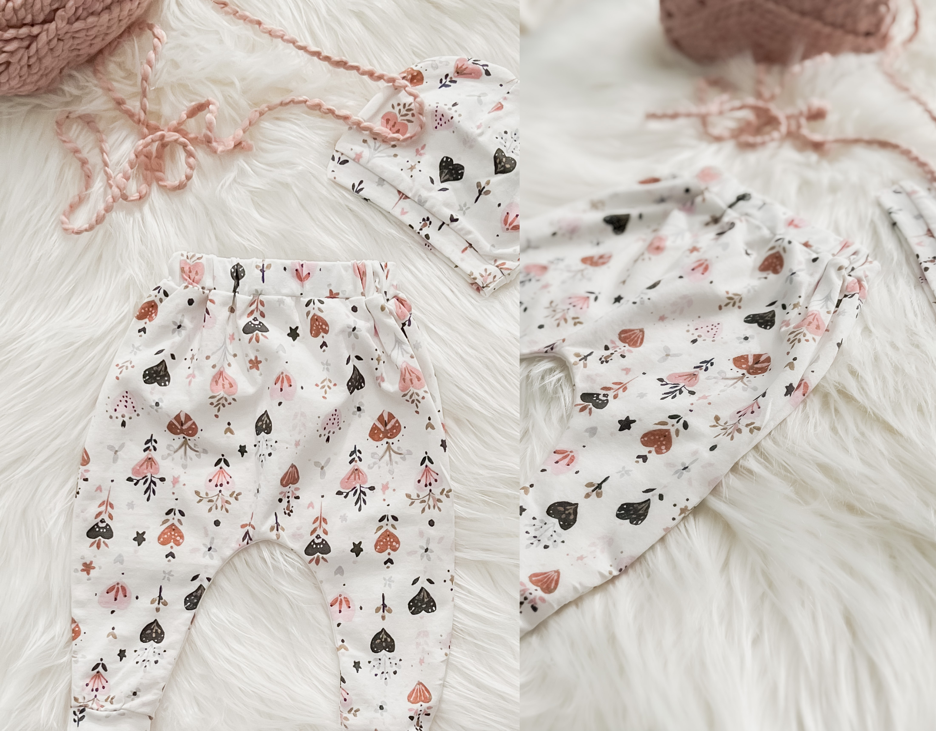 Ace of Hearts Harem Baby Pants and Hat set featuring soft cotton leggings and a matching hat in a playful design.