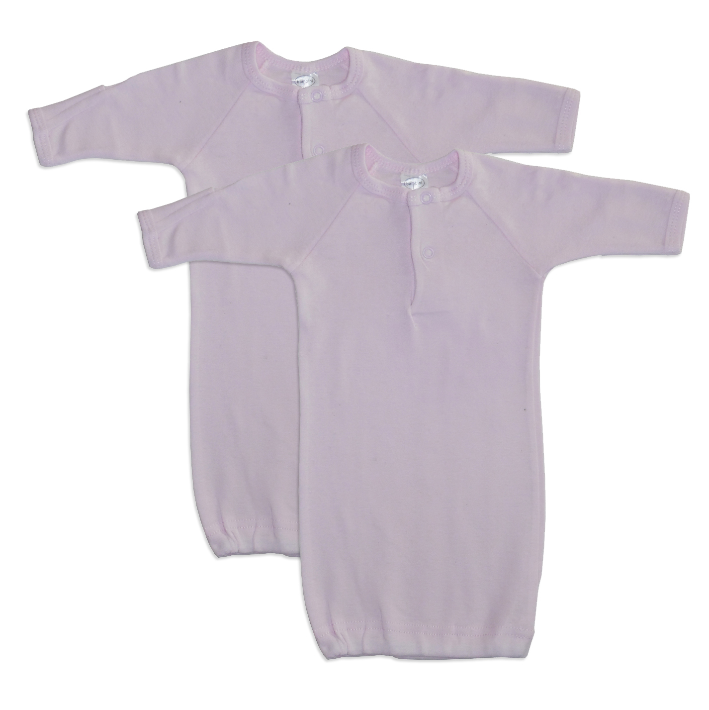 Bambini Girls Print Infant Gowns in various cute prints, featuring mitten cuffs and snap button neckline for easy dressing.