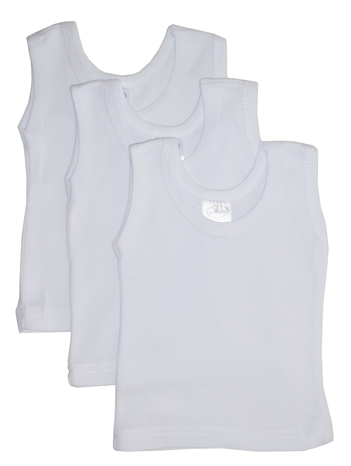 Bambini White Tank Top 3 Pack featuring soft cotton fabric, perfect for layering or wearing alone, ideal for spring and summer.