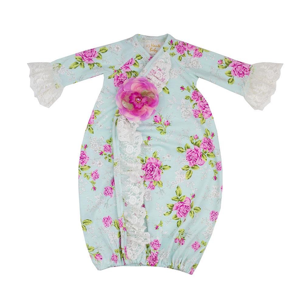 Bloomsbury Take Me Home Gown in soft cotton with matching cap, perfect for newborns.