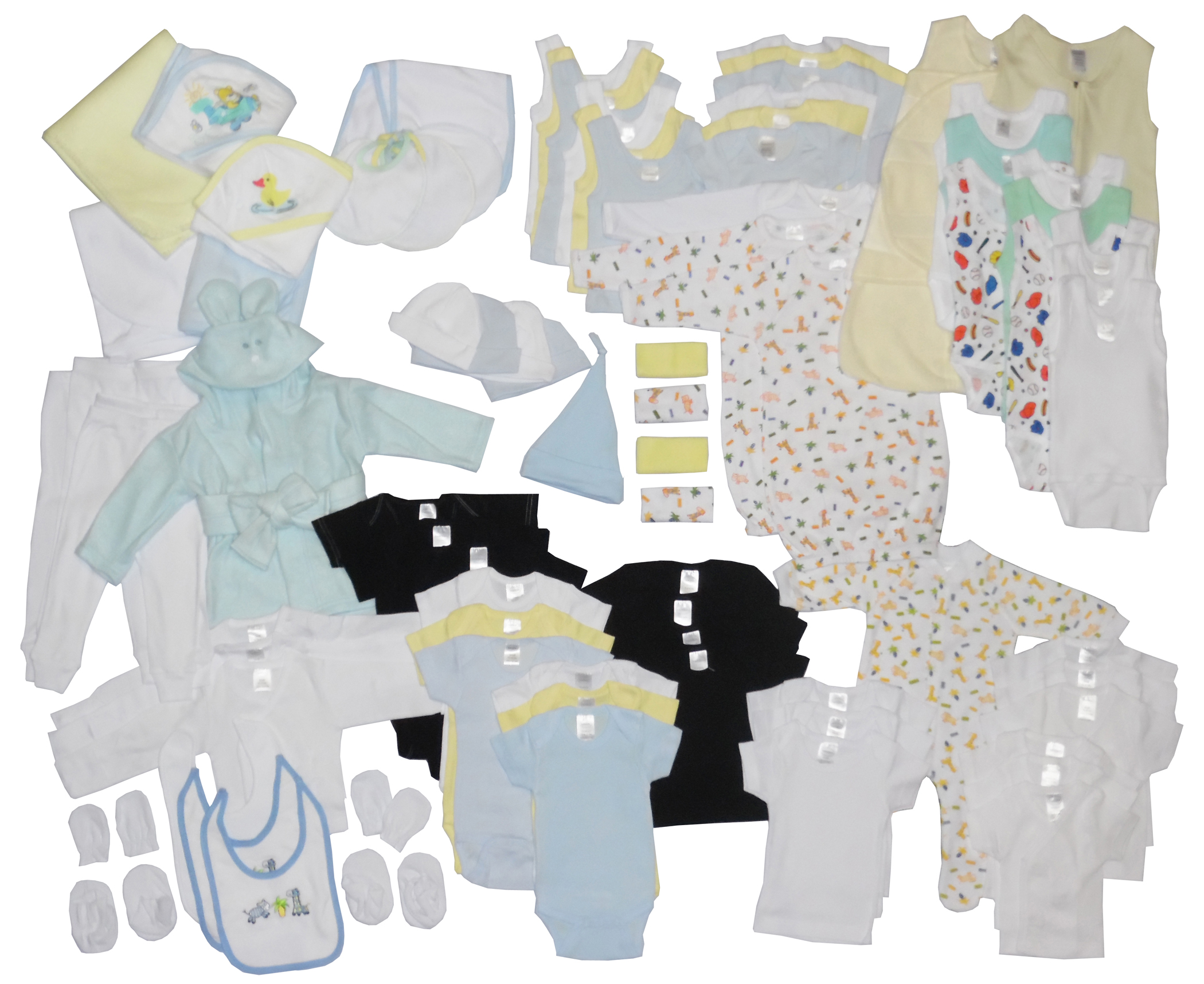 Boy 88 Piece Baby Starter Set Box featuring essential items for newborn baby girls, including clothing, blankets, and safety brochures.