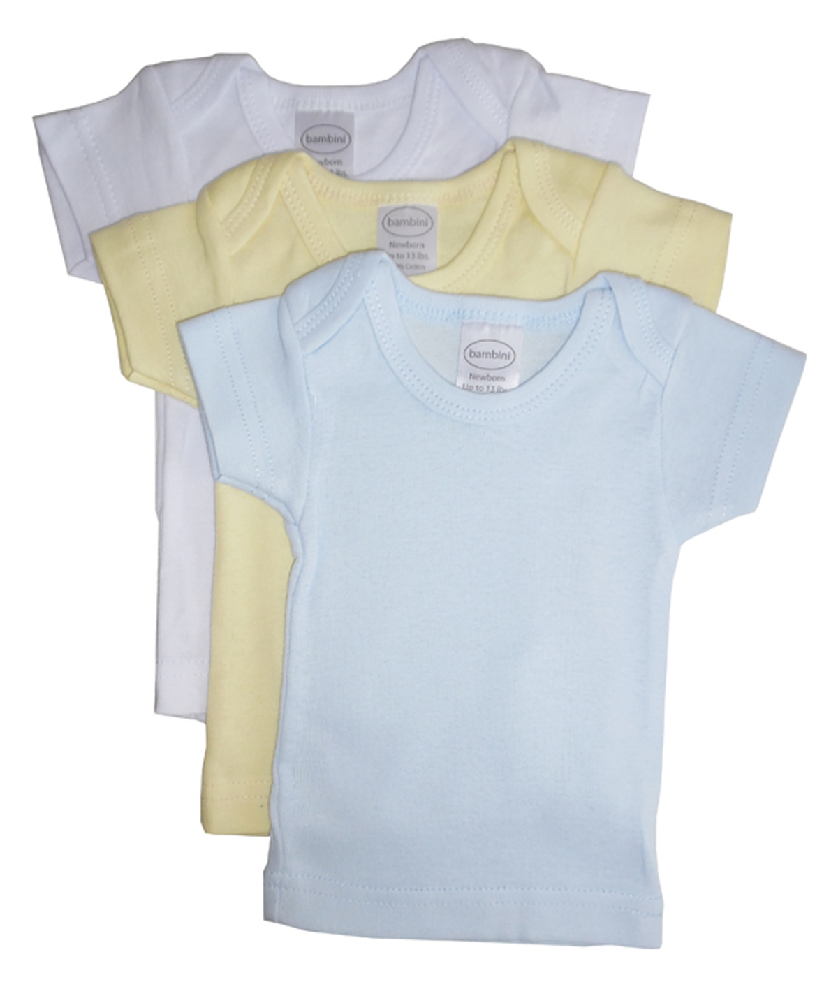 Boys Pastel Variety Short Sleeve Lap T-shirts in multiple pastel colors, showcasing their soft rib knit cotton fabric and short sleeves.