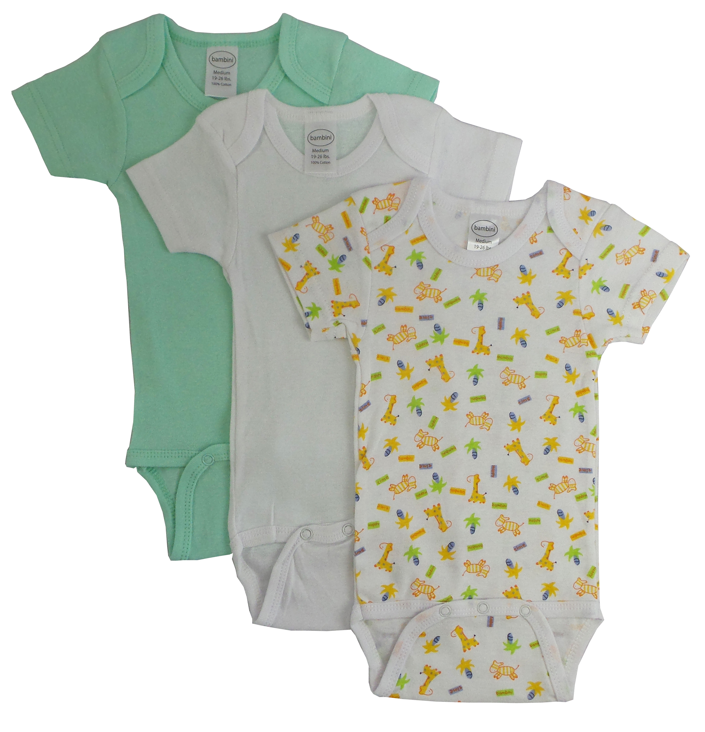 Boys' Printed Short Sleeve Variety Pack featuring colorful onezies made from soft cotton rib knit fabric, showcasing fun prints and expandable shoulder design.