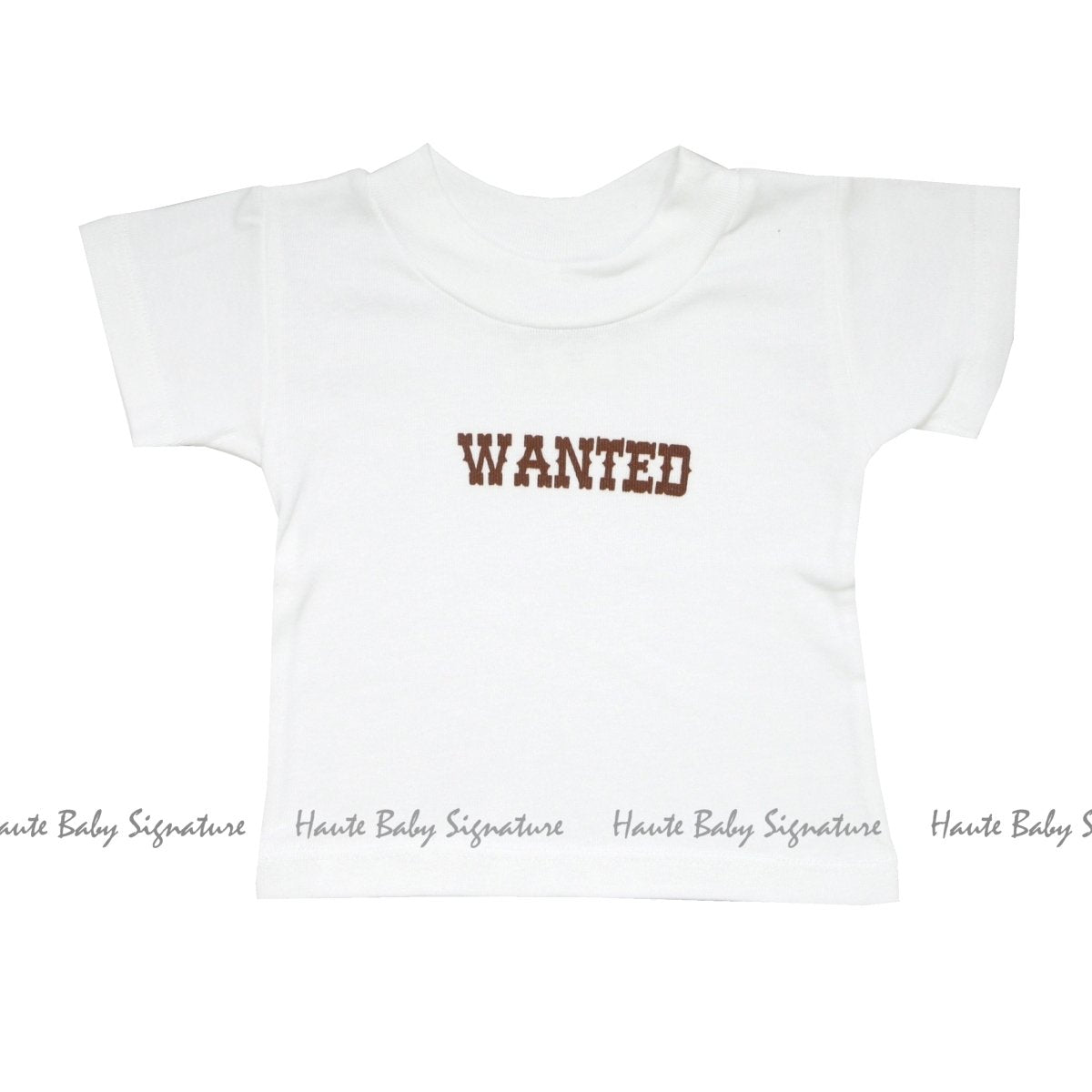 Chuckwagon Gang Infant Toddler Boy Wanted SS Tee featuring a playful 'Wanted' graphic on soft cotton fabric.