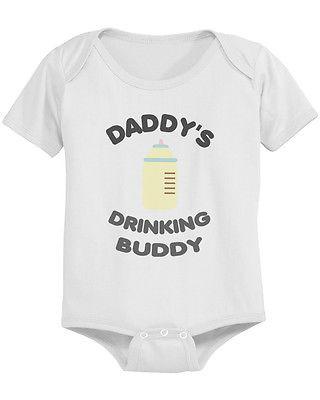 Cute baby wearing Daddy's Drinking Buddy bodysuit, showcasing playful design and soft cotton fabric.
