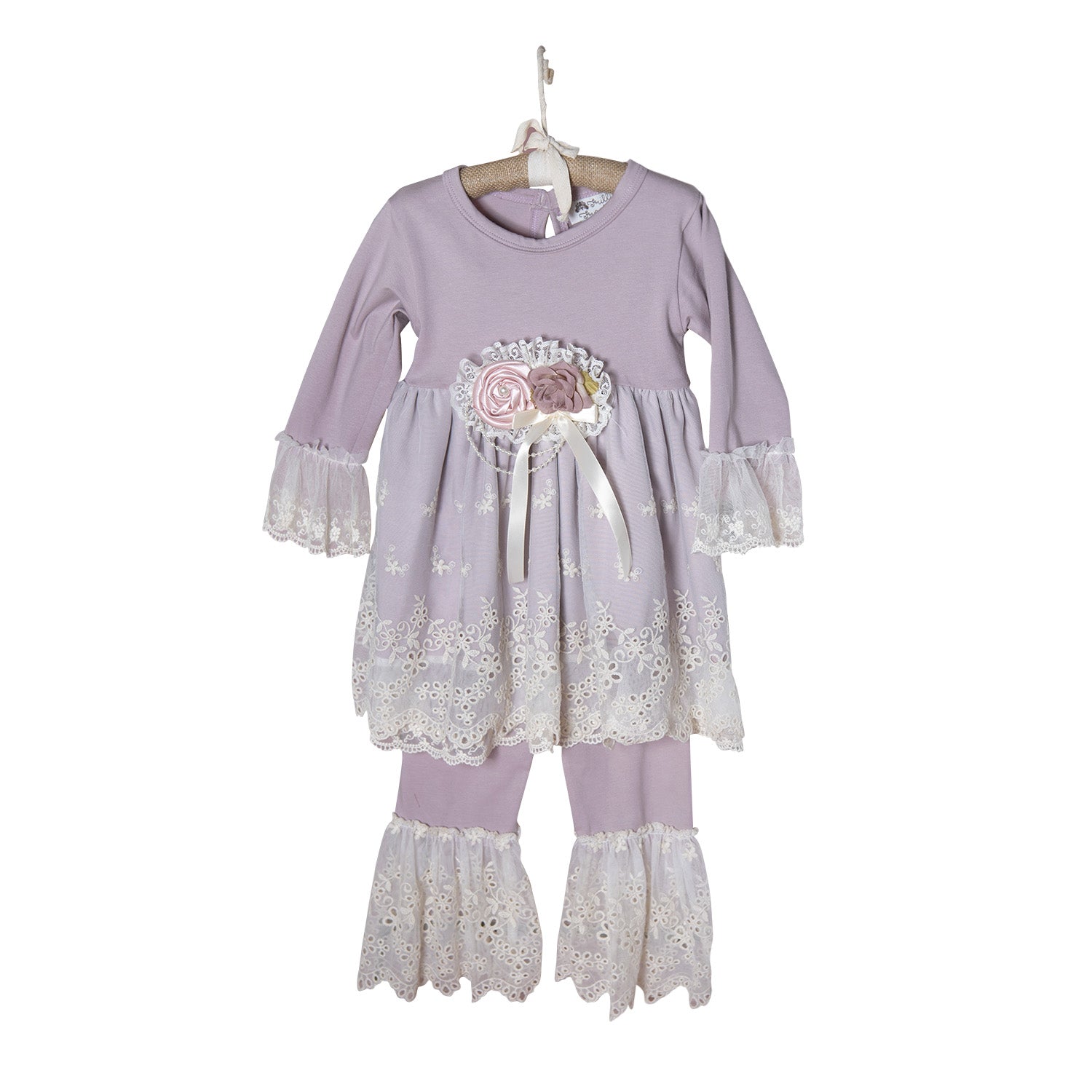 Genevie Swing Set featuring creamy purple hues and classic lace detailing, perfect for stylish occasions.