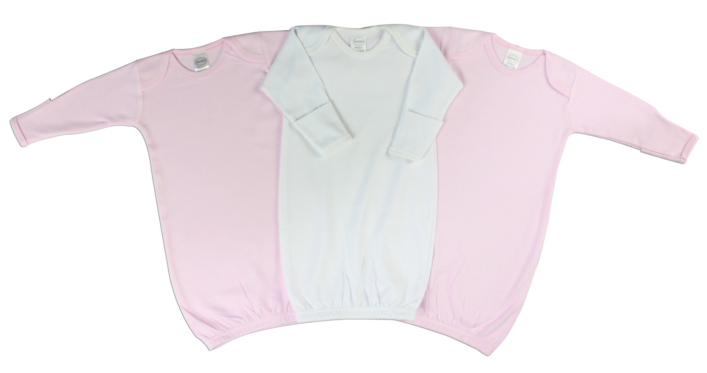 Girls' 3 Piece Layette Set featuring a soft pink infant gown made from 100% cotton, designed for newborn comfort and easy dressing.