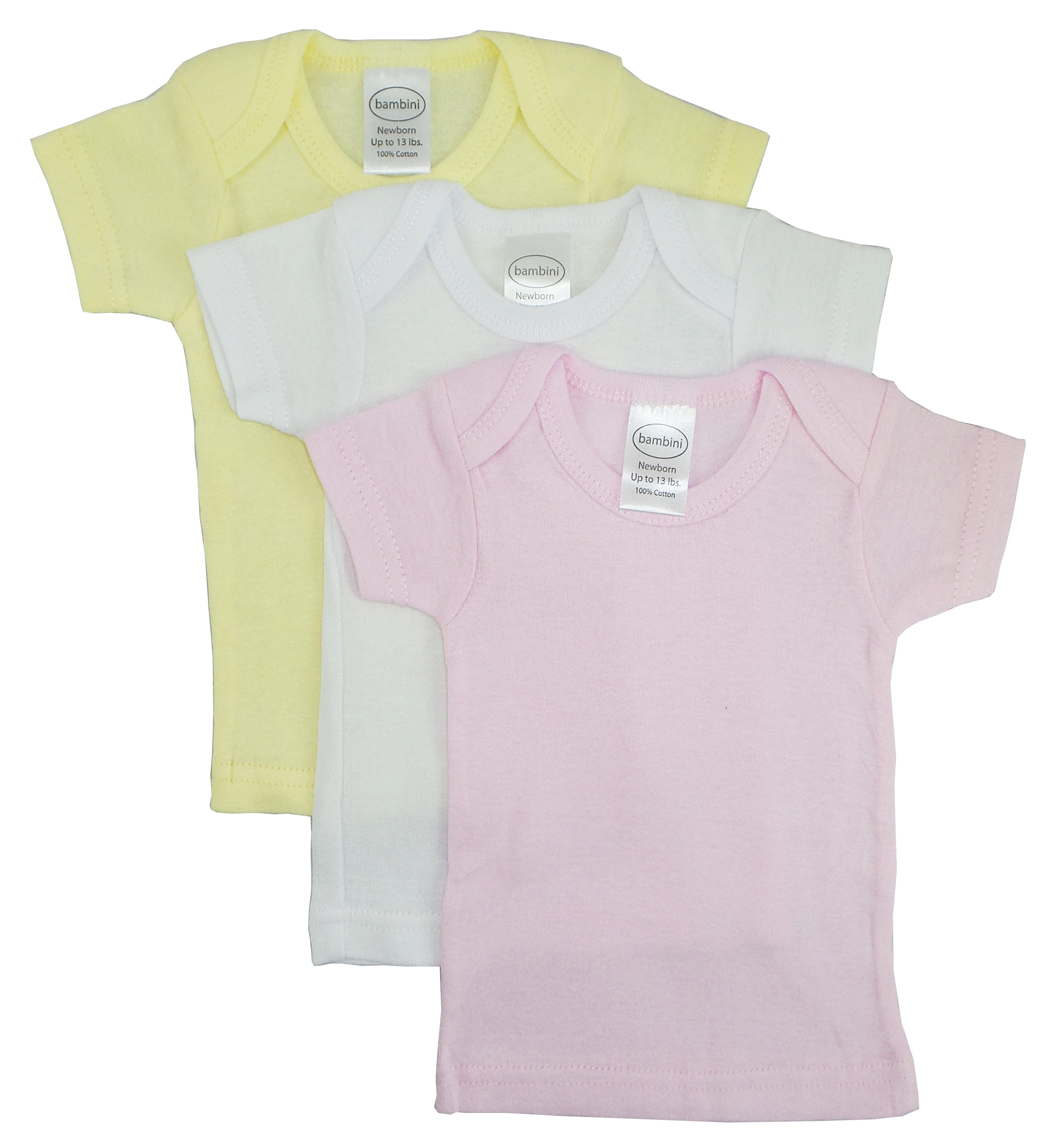 A collection of girls' pastel variety short sleeve lap t-shirts in soft cotton, showcasing multiple colors including pink, blue, and yellow.