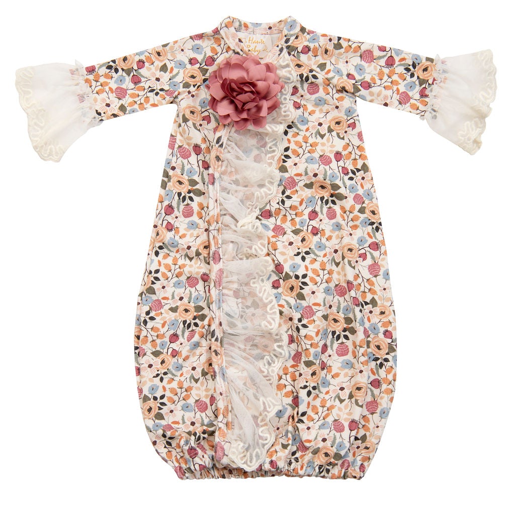 A soft and stylish Harvest Dream Gown for babies featuring an adorable pattern, perfect for keeping little ones warm and cozy.