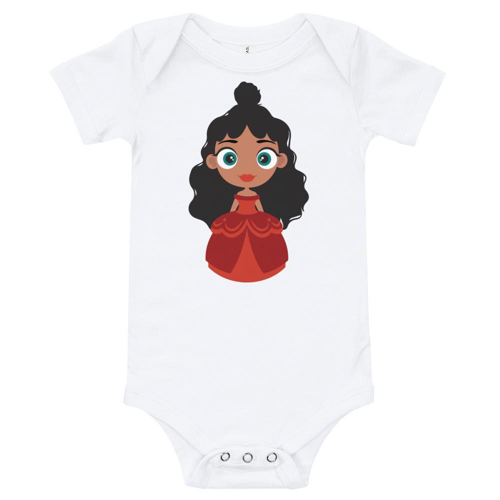 Kritter Christmas Princess Baby Bodysuit in soft cotton, featuring an envelope neckline and snap closures, perfect for festive occasions.