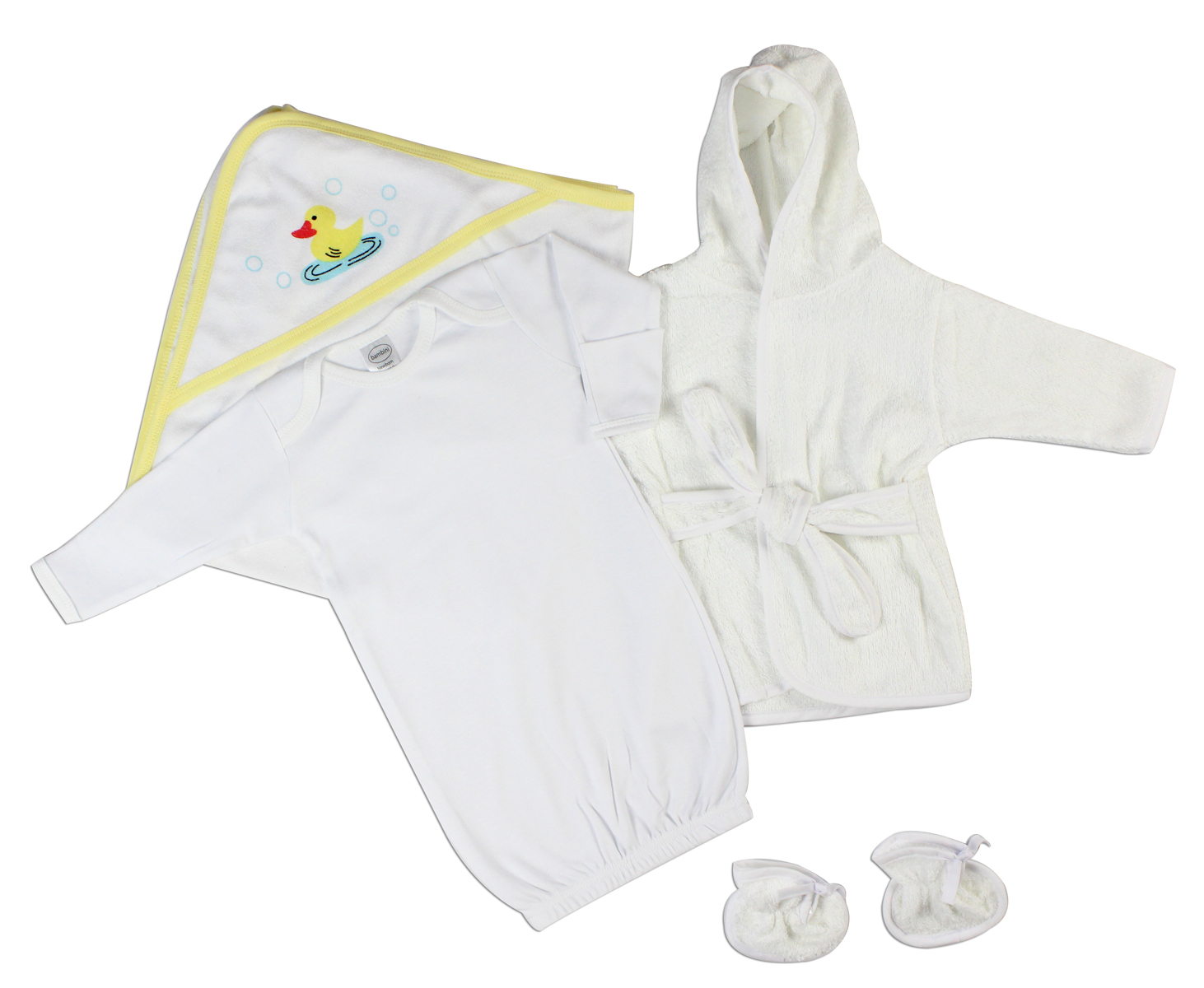 Neutral Newborn Baby 3 Pc Layette Set featuring a soft cotton gown and robe, perfect for newborn comfort.