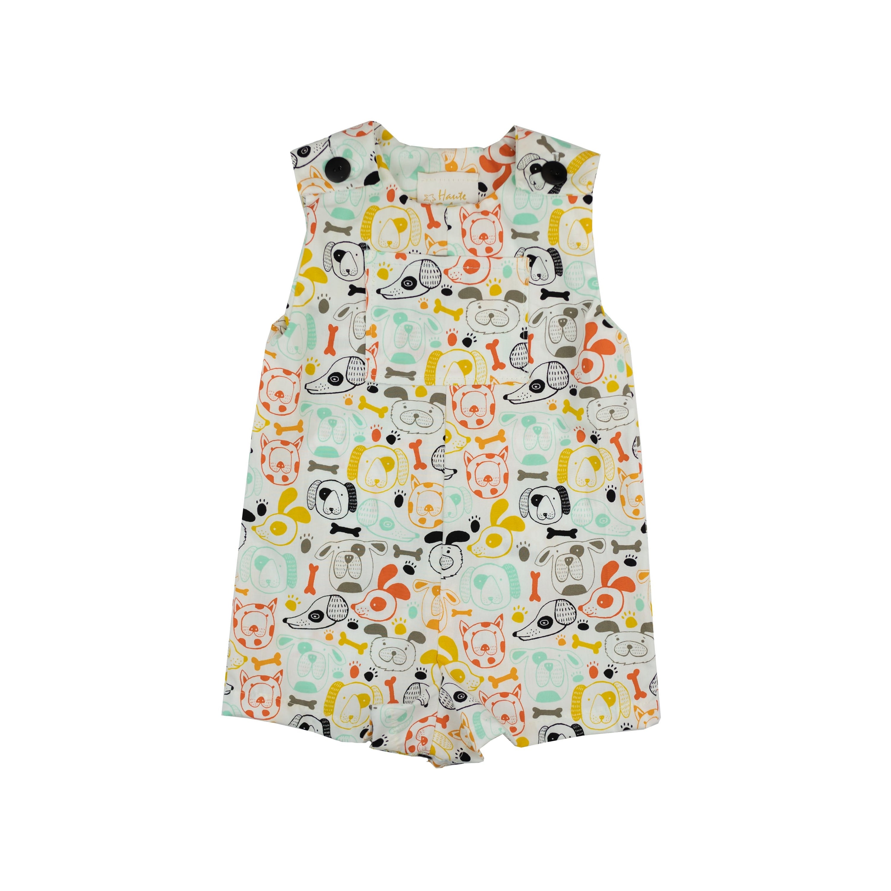 A stylish Paw Time Dog Romper in vibrant colors, designed for comfort and easy wear for dogs of all sizes.