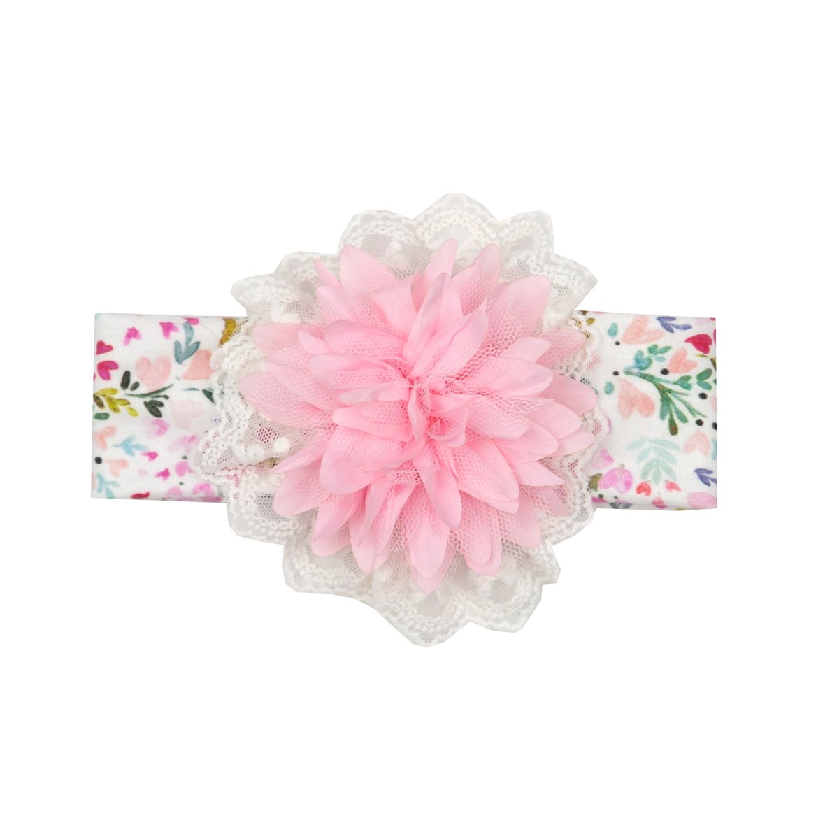 A vibrant Pinkalicious headband featuring colorful fabric, perfect for babies and toddlers.