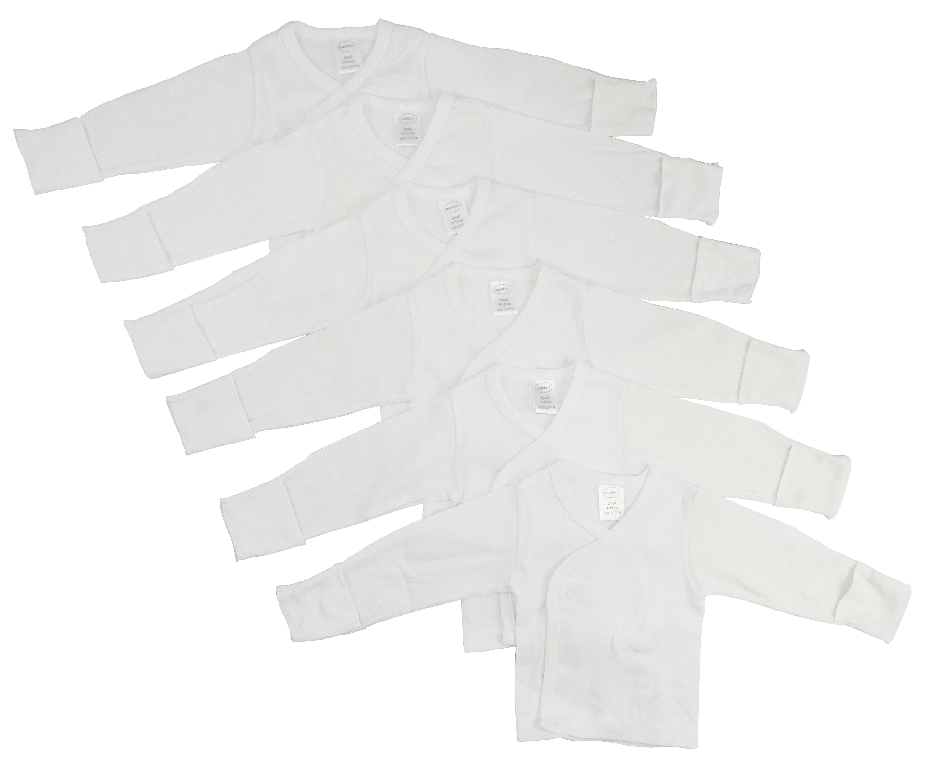 Preemie long sleeve side snap shirt with mitten, made of soft cotton, featuring snap buttons for easy dressing.