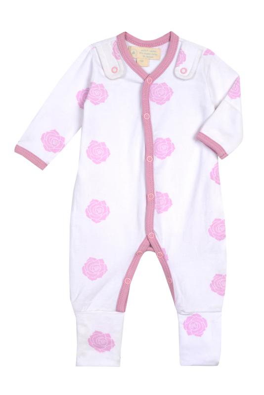 Smart Footed One-Piece for kids in Pink Rose with an attachable bib, showcasing its soft fabric and convertible features.