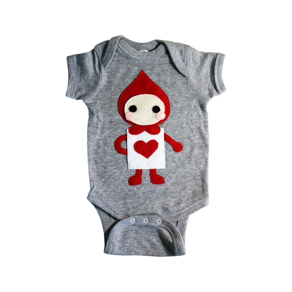 Infant bodysuit featuring The Trumps design inspired by Alice's Adventure in Wonderland, handmade with colorful felt appliqués.
