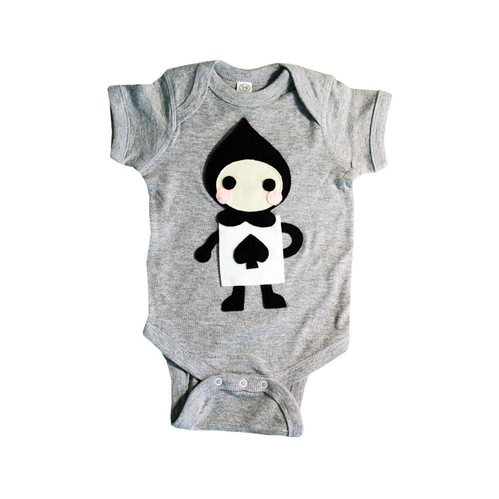 Infant bodysuit featuring The Trumps design from Alice's Adventure in Wonderland, handmade with felt appliqué.