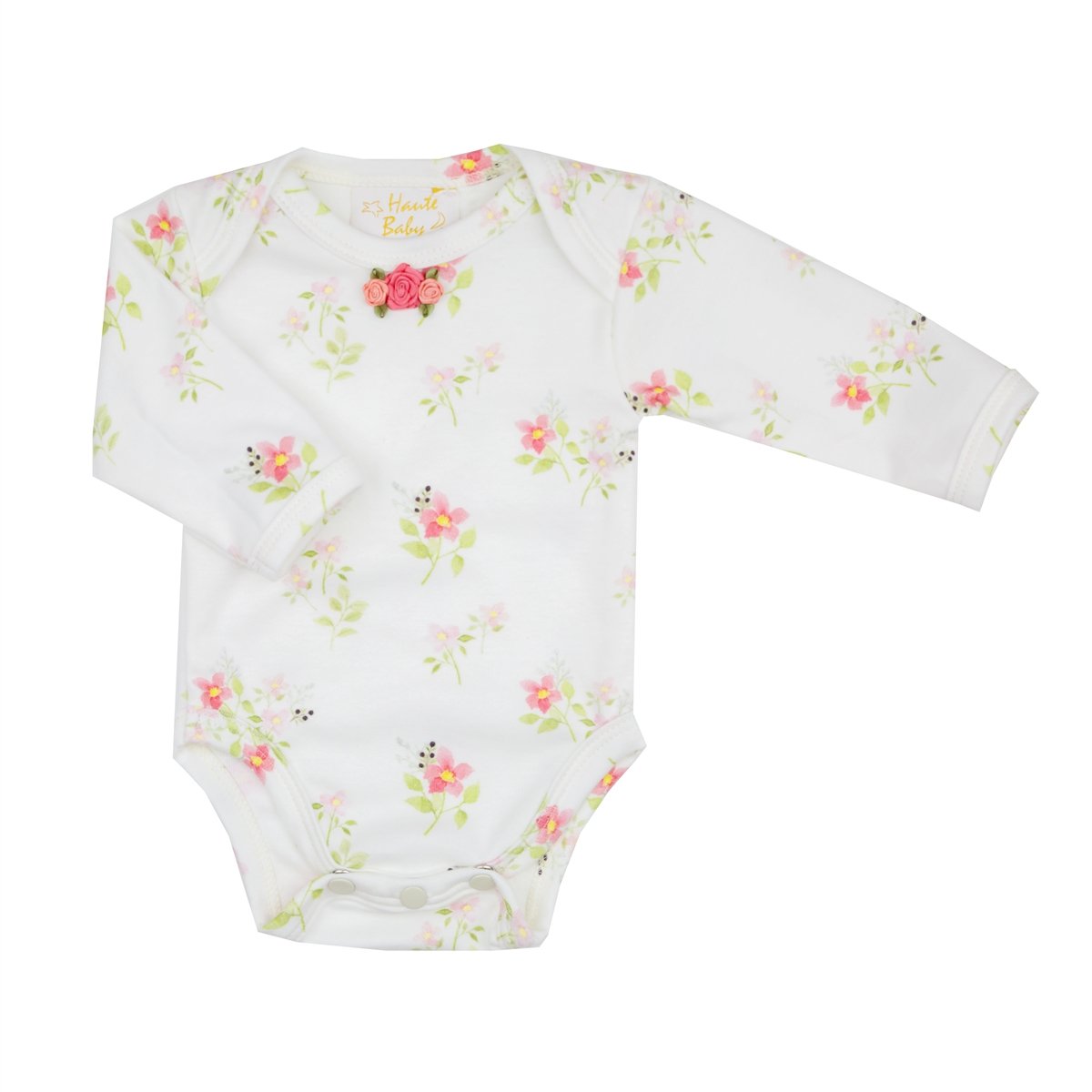 Tiny Petals Infant Girls Onesie featuring a floral design, soft fabric, and easy snap closure, perfect for infants.