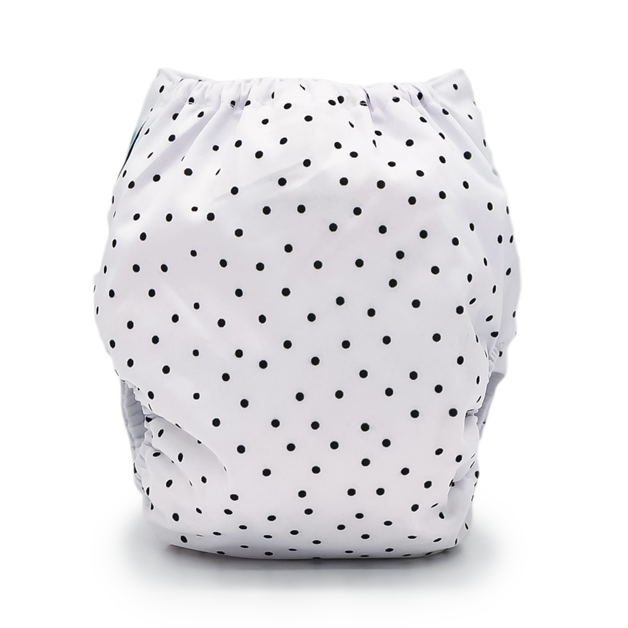 Tiger Lily cloth diaper featuring a modern black and white polka dot design, with a soft microsuede inner layer and a waterproof outer layer.