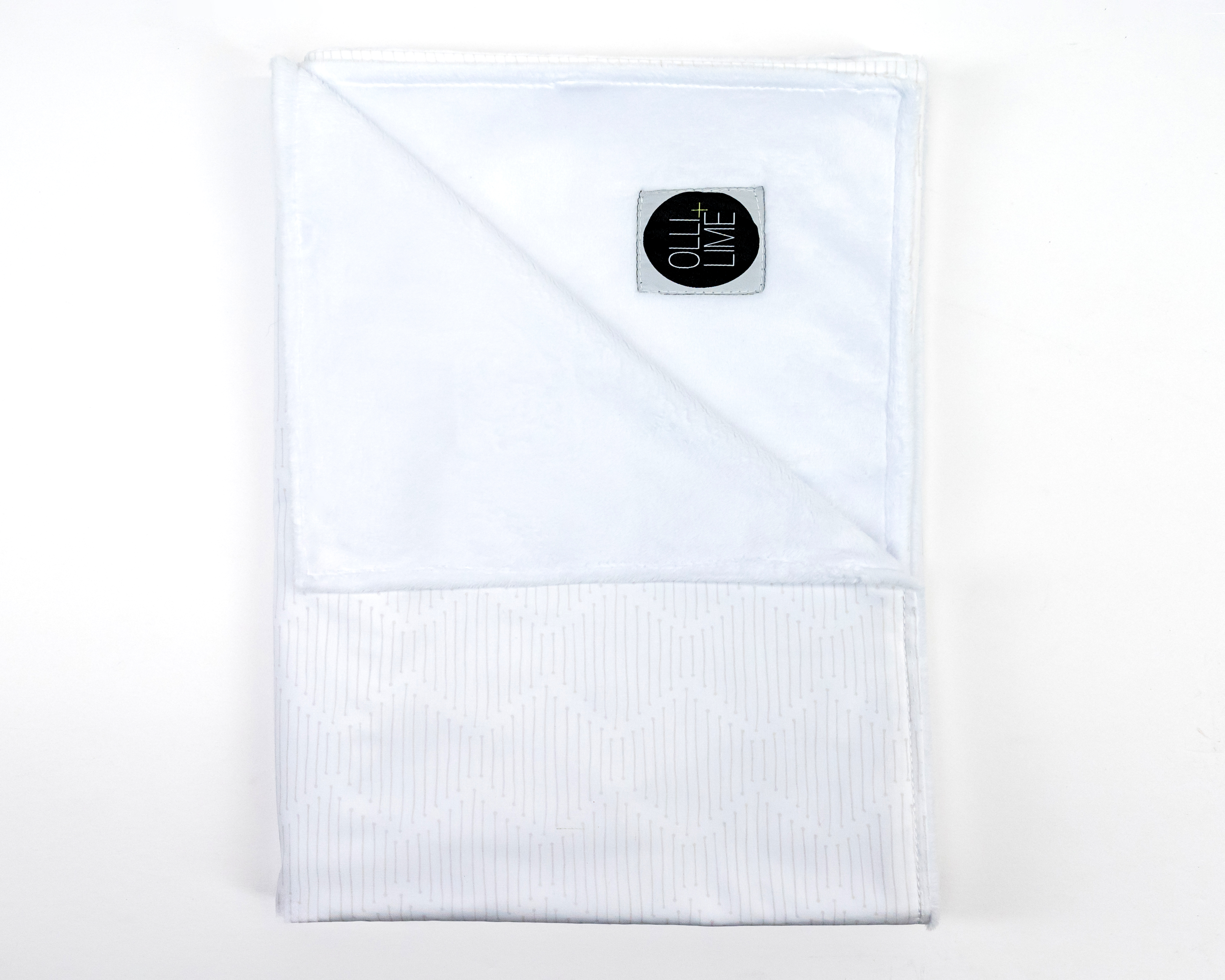 Bowties & Bobby Socks Baby Blanket featuring ivory color with beige penciled line and X pattern, made from 100% premium cotton with minky backing.