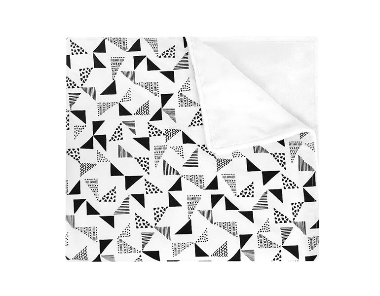 Felix & Marti Baby Blanket featuring a modern Multi-Triangle design in soft cotton and plush minky fabric, perfect for nurseries.