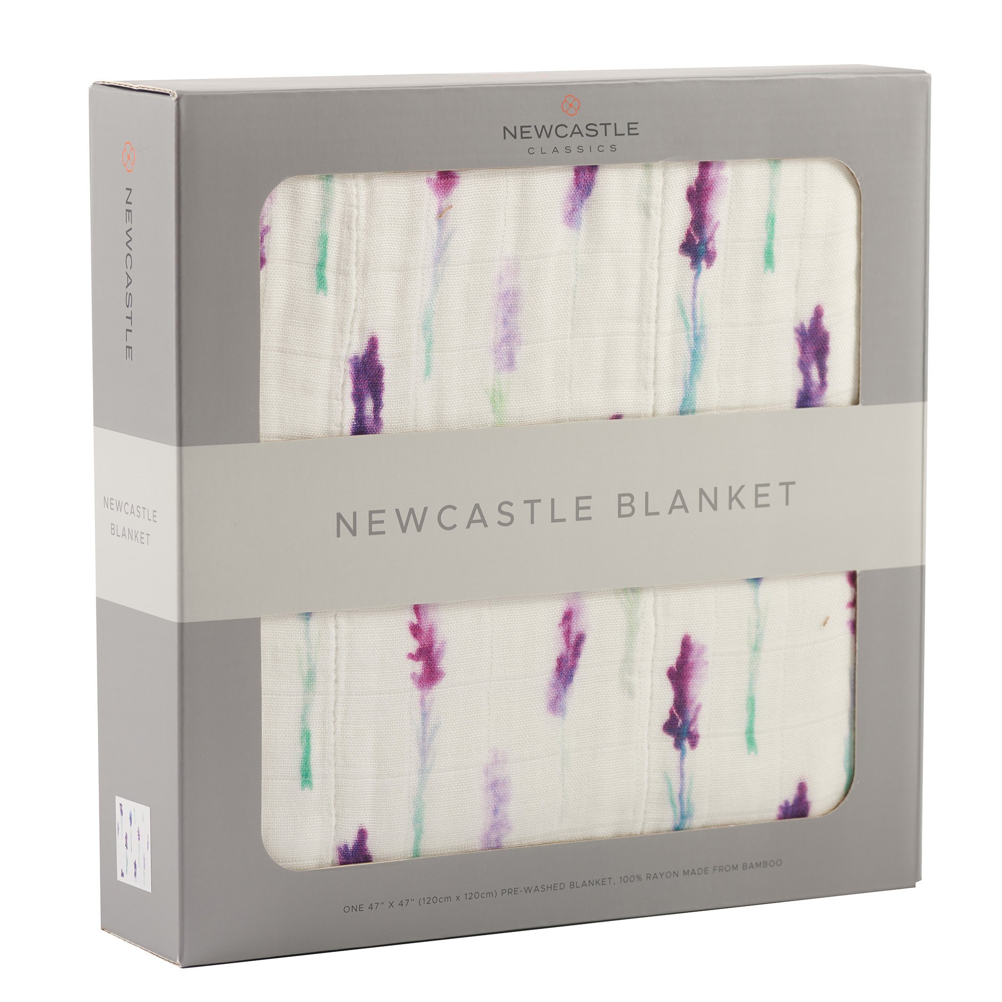 Lavender and White Newcastle Blanket made of soft bamboo muslin, featuring a cozy four-layer design perfect for kids.