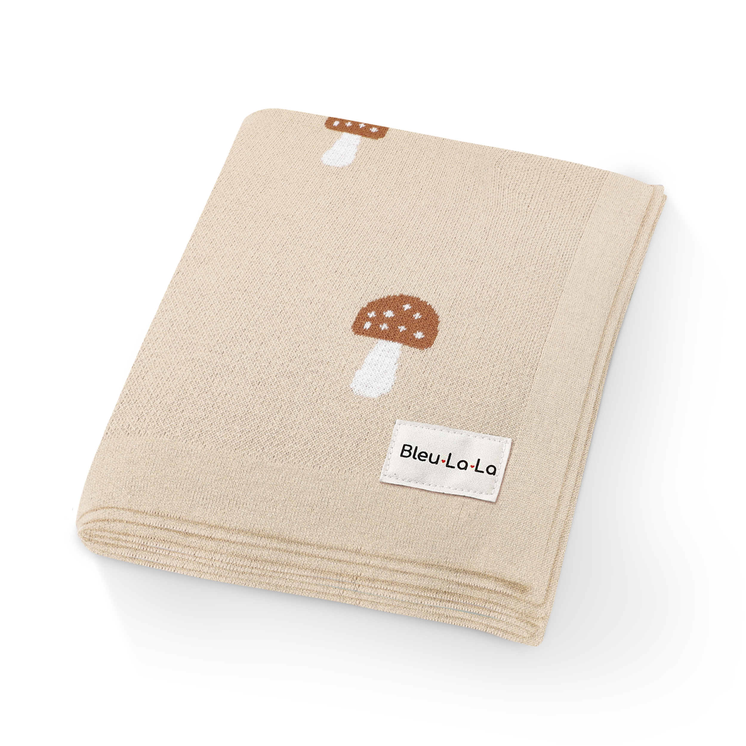 Luxury Knit Mushroom Swaddle Baby Blanket made from 100% soft cotton, featuring a charming mushroom design in gender-neutral colors.