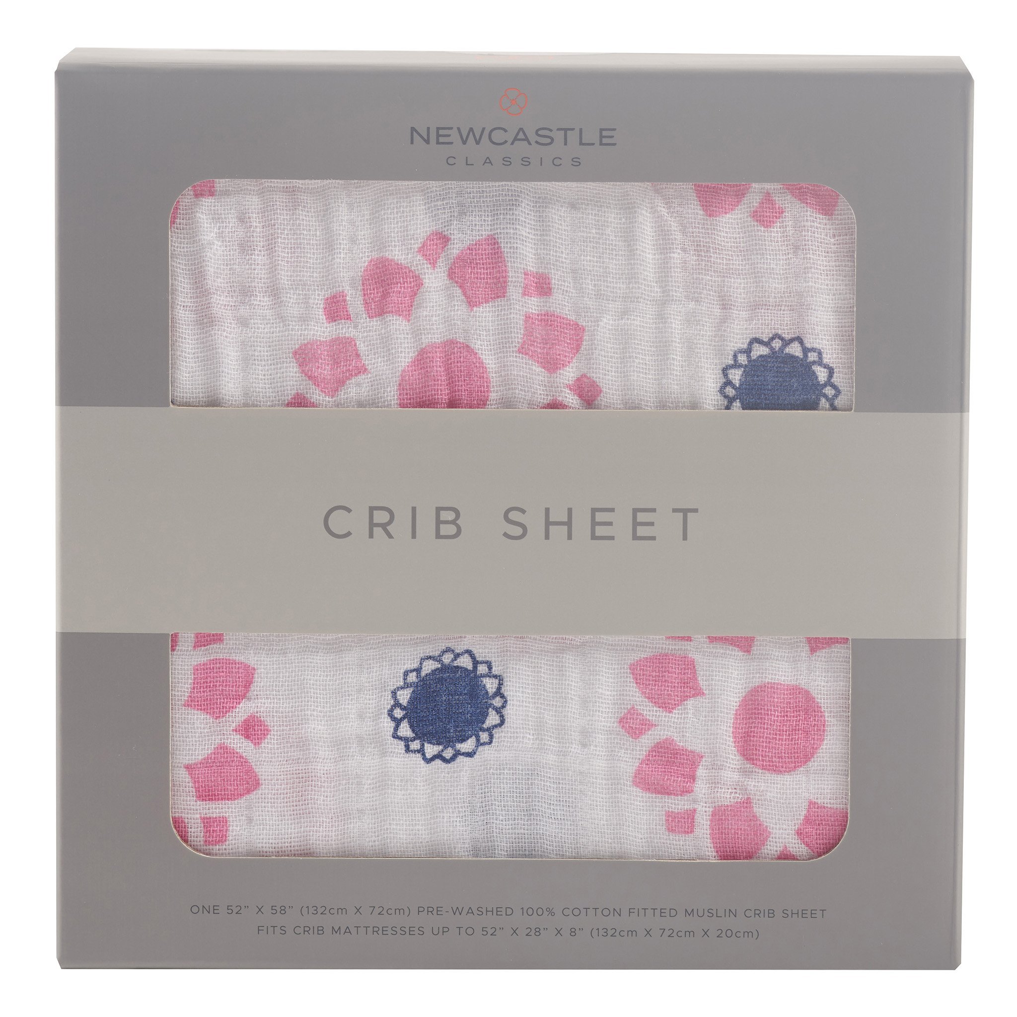 Primrose Indigo Cotton Muslin Crib Sheet featuring soft, breathable fabric with a charming floral pattern, designed for standard crib mattresses.