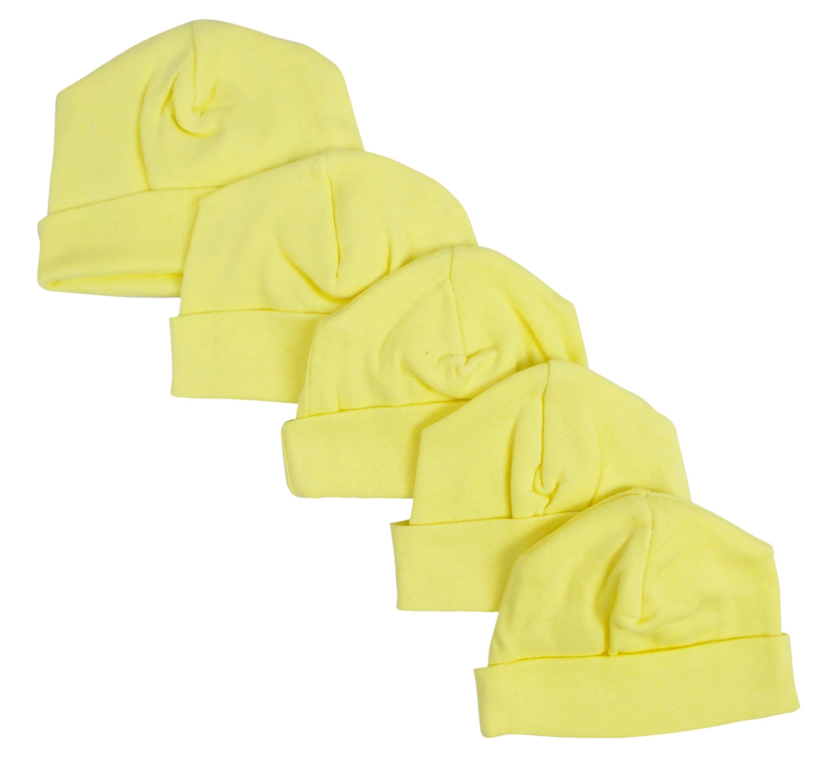 Bambini 031-YELLOW-5 Baby Cap in pastel yellow, pack of 5 soft cotton beanies for infants, ideal for newborns and stylish outfits.