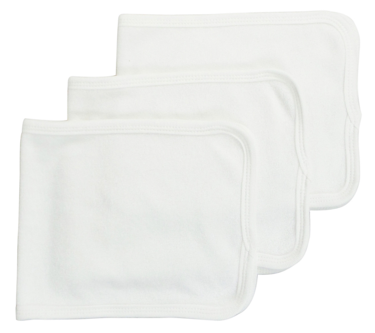 Bambini 1025-W-3 Baby Burpcloths in white with white trim, showcasing soft fabric and Velcro closure, ideal for feeding and drooling.