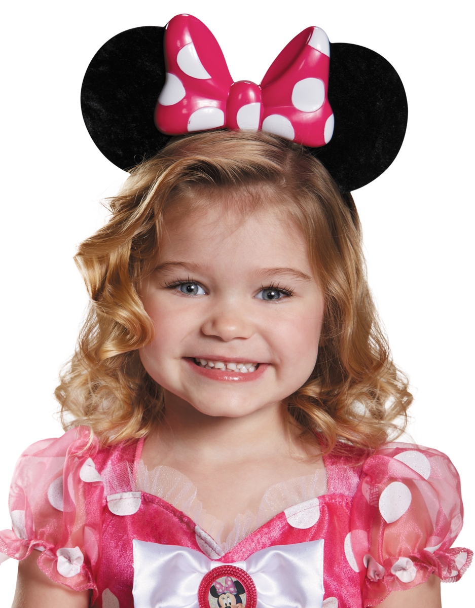 Morris Costumes Minnie Pink Light Up Ears Headband featuring bright pink ears and a glowing bow, perfect for children's costumes.