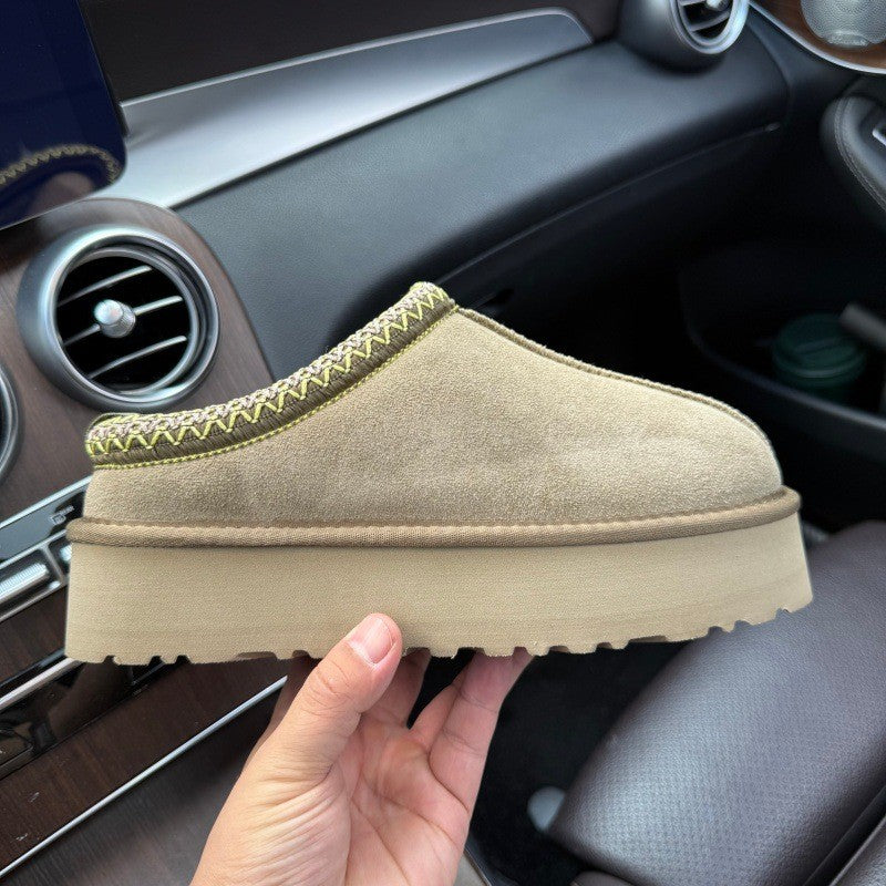 Main Platform Slip-on Womens  Furry Shoes Genuine Suede Women's Slippers image