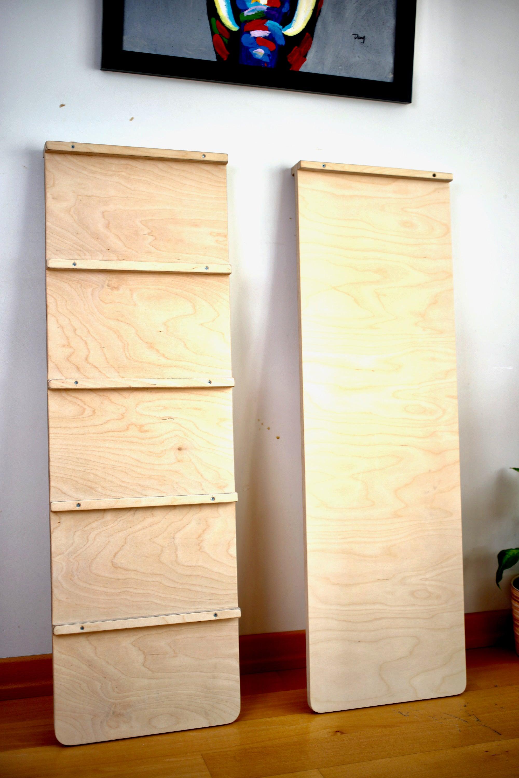 4 Pieces Toddler Climber Set featuring a climbing triangle, arch rocker, ramp, and white pillow, made from natural birch plywood.