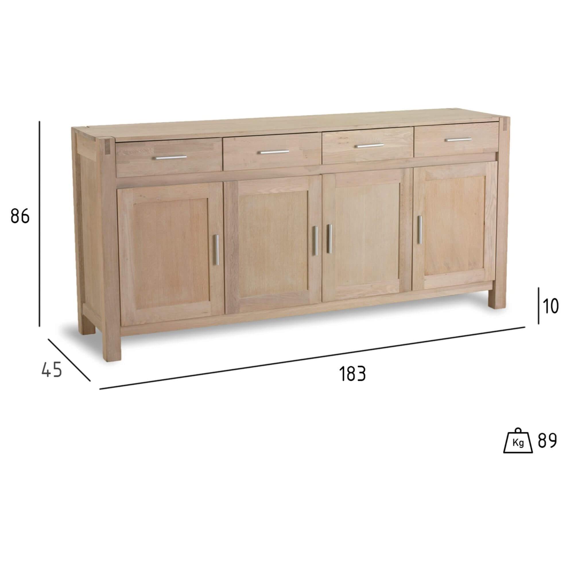 Texas Solid Oak 4-Door Sideboard showcasing its elegant design and natural wood finish.