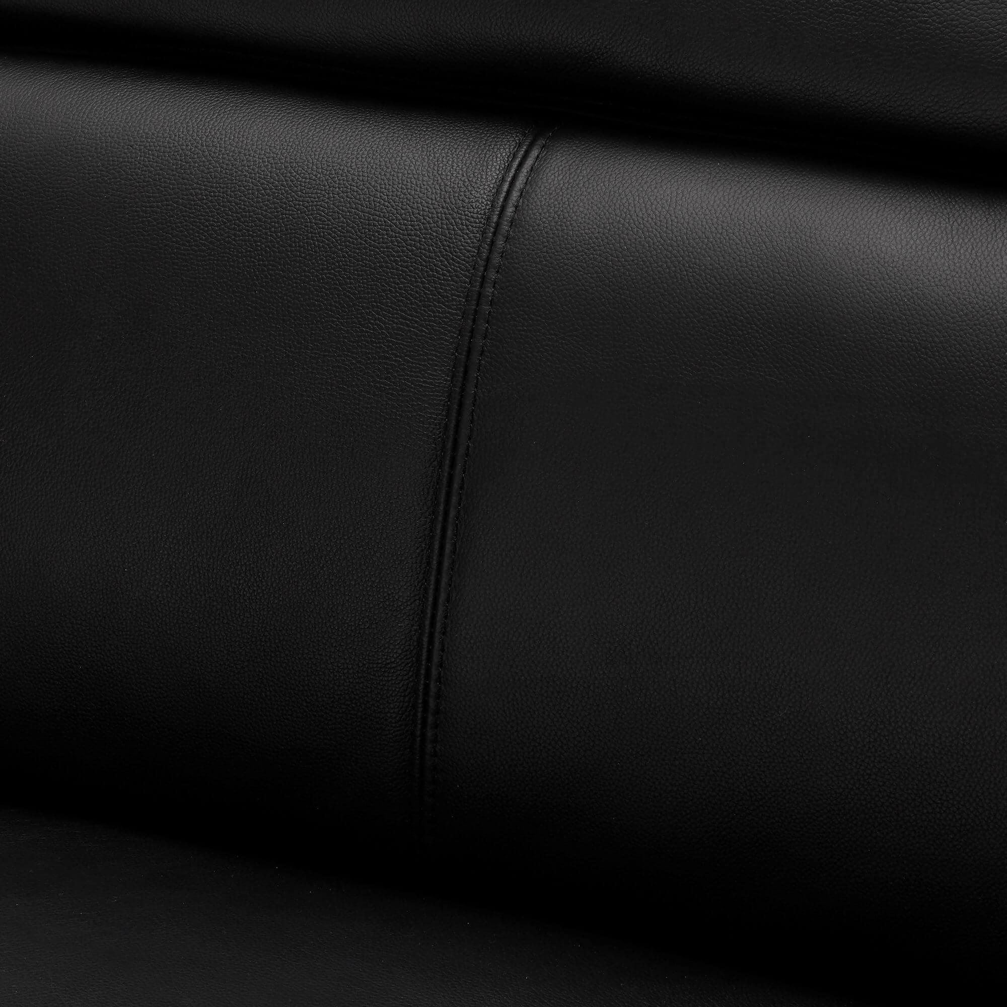 Armless sofa module in black leather, showcasing modern design and rich foam padding.