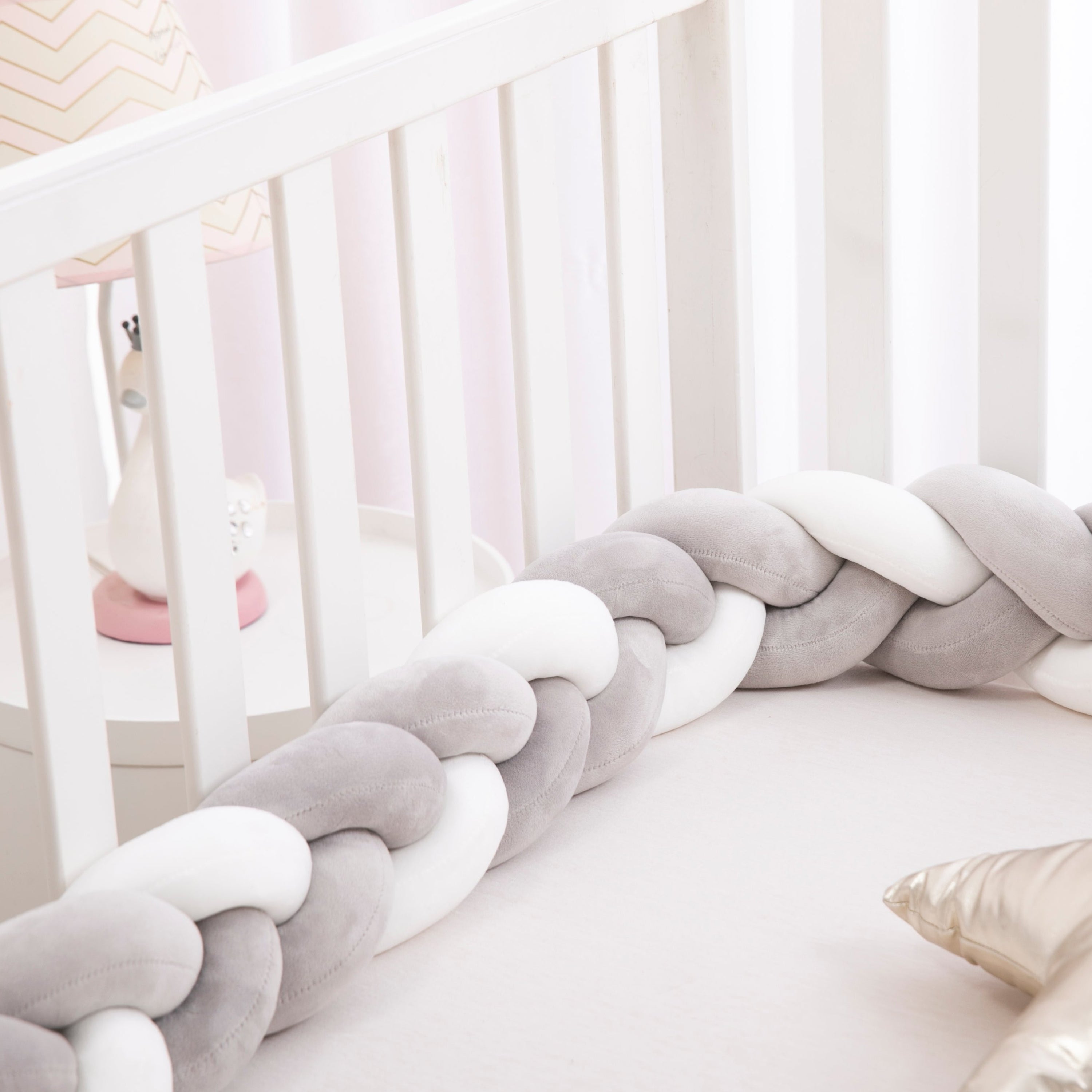ARYA Braided Bumper in a stylish braided design, made from premium cotton, providing a safe and comfortable environment for babies.