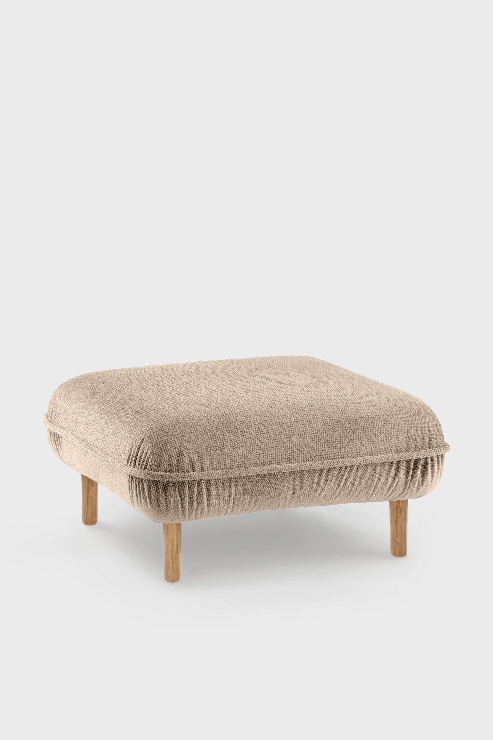 Bean Pouf featuring soft pleated velour fabric and elegant wooden legs, available in five colors.
