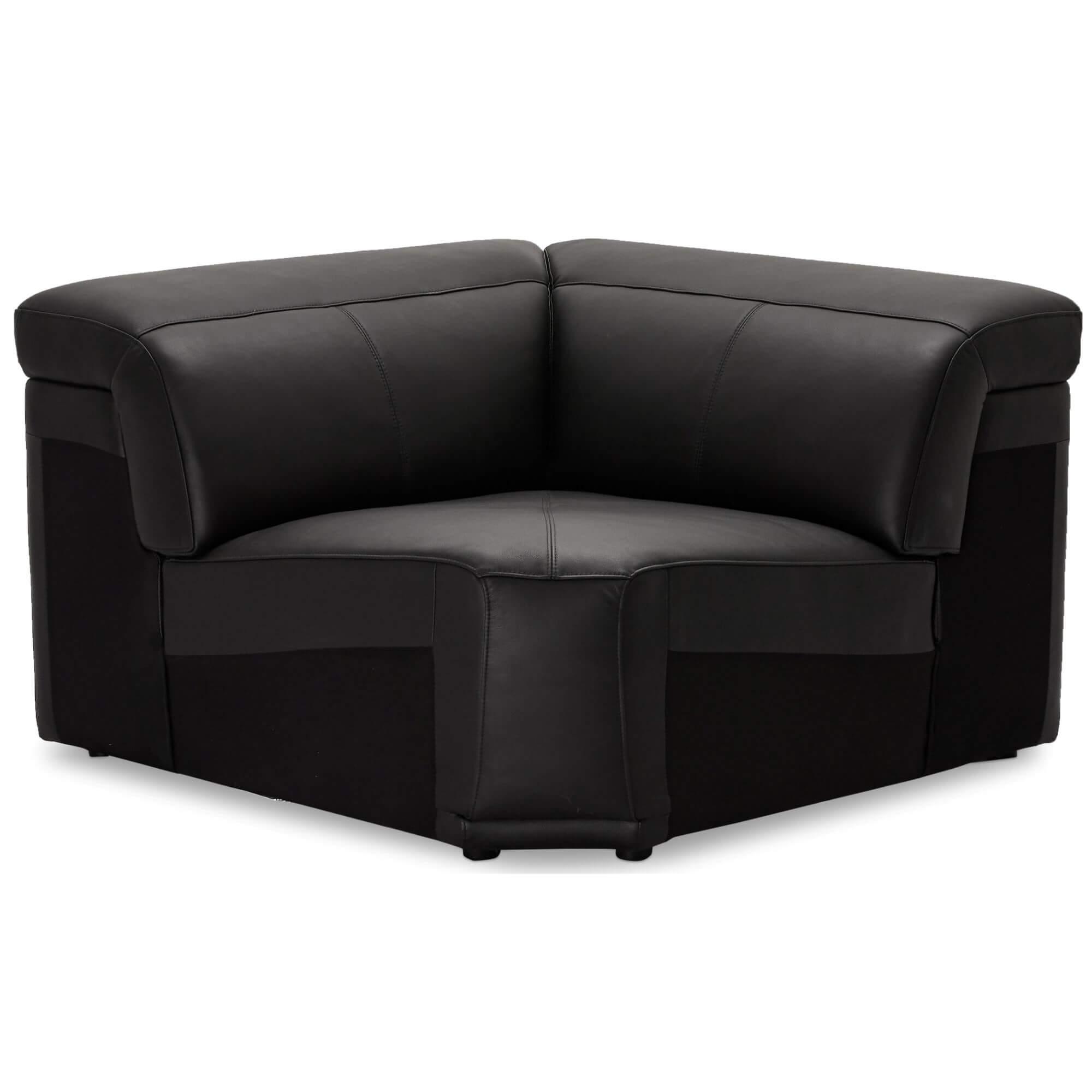 Elegant black leather corner sofa module, showcasing soft padding and sleek design, perfect for modern living spaces.