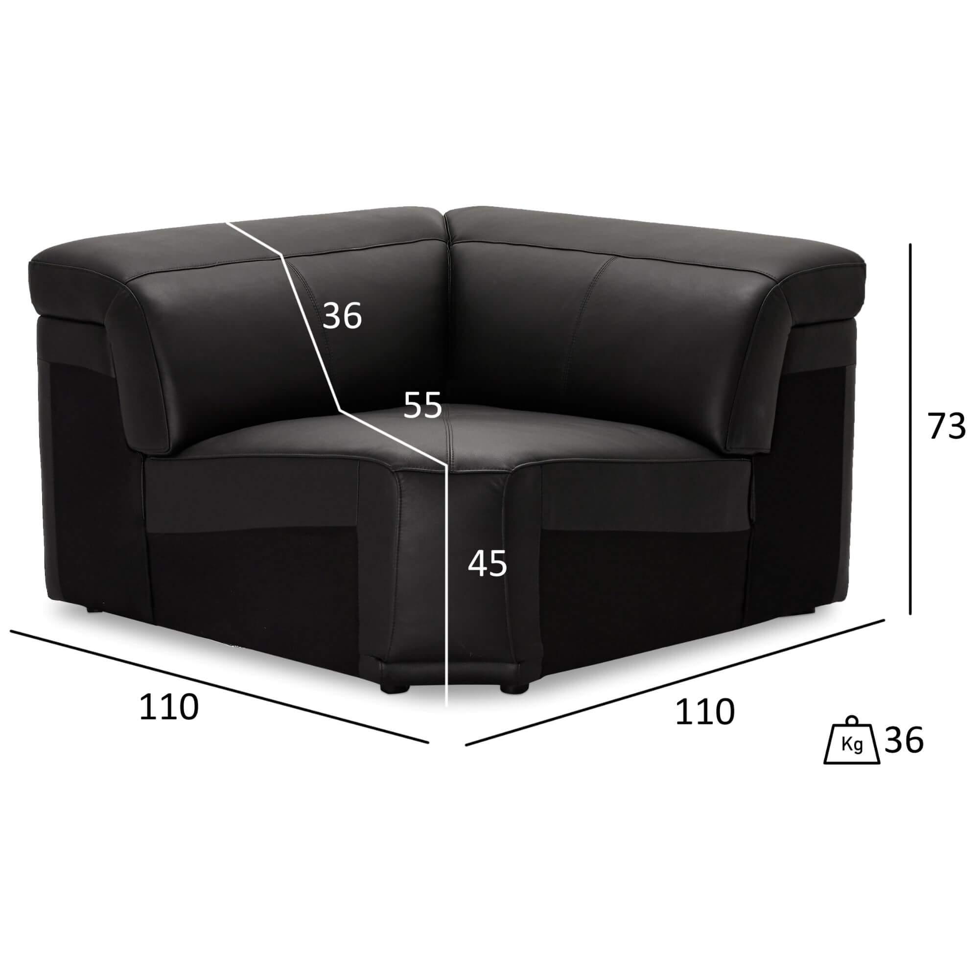Elegant black leather corner sofa module, showcasing soft padding and sleek design, perfect for modern living spaces.