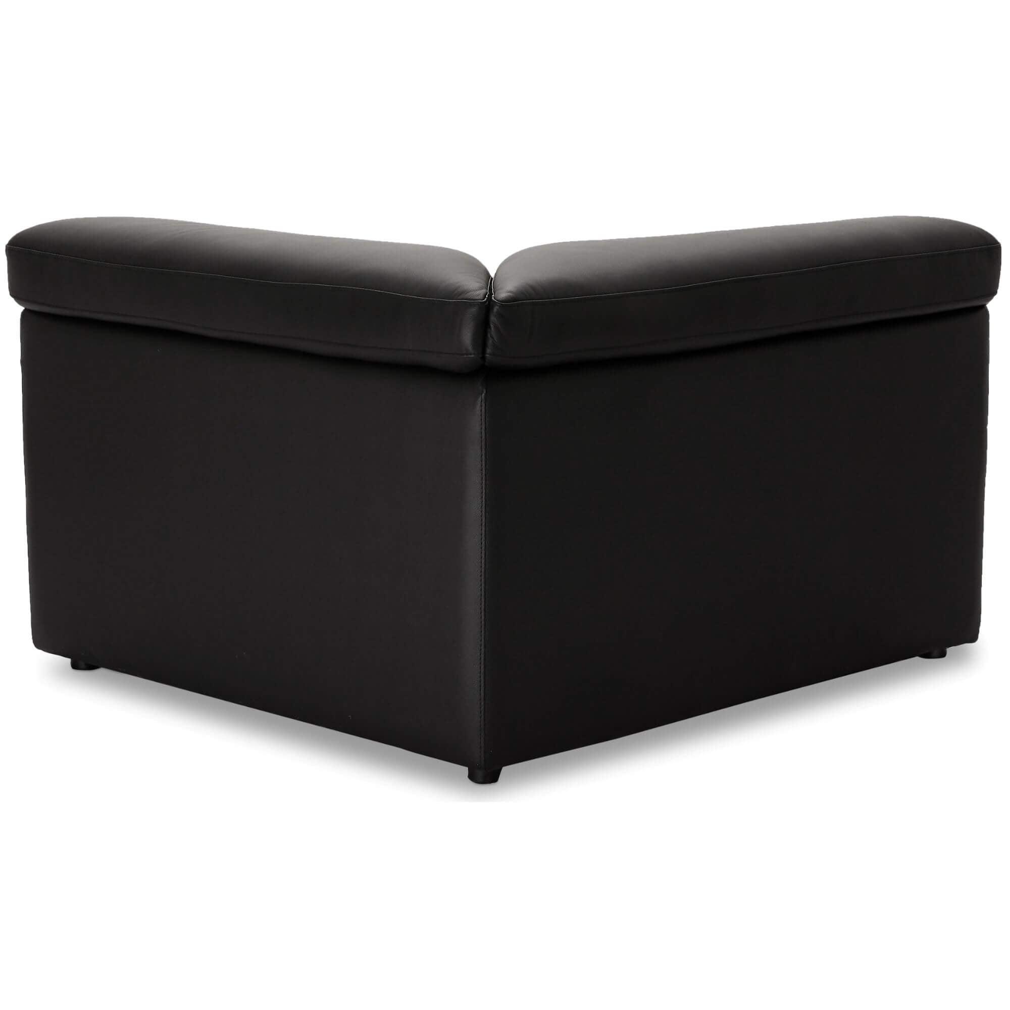 Elegant black leather corner sofa module, showcasing soft padding and sleek design, perfect for modern living spaces.