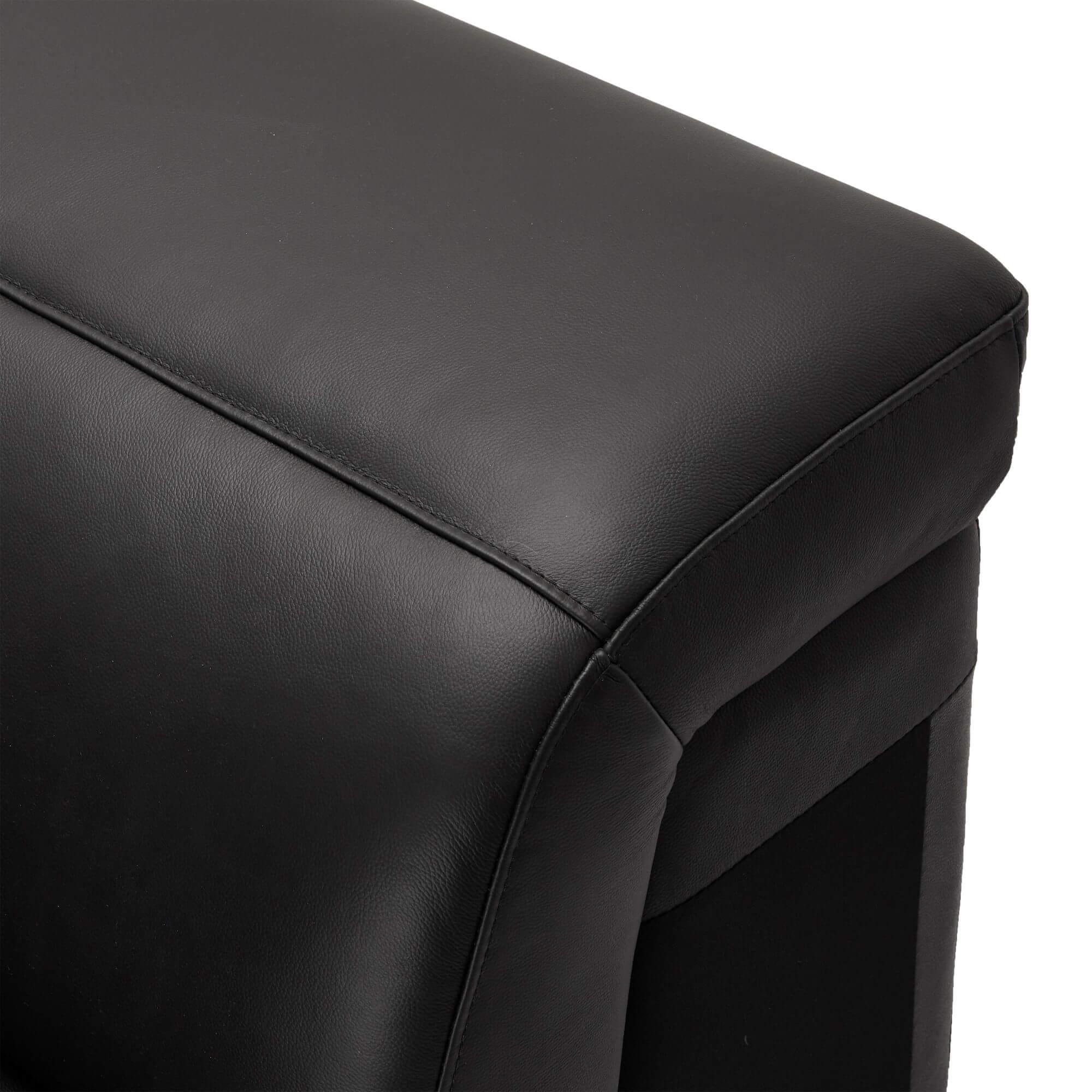 Elegant black leather corner sofa module, showcasing soft padding and sleek design, perfect for modern living spaces.