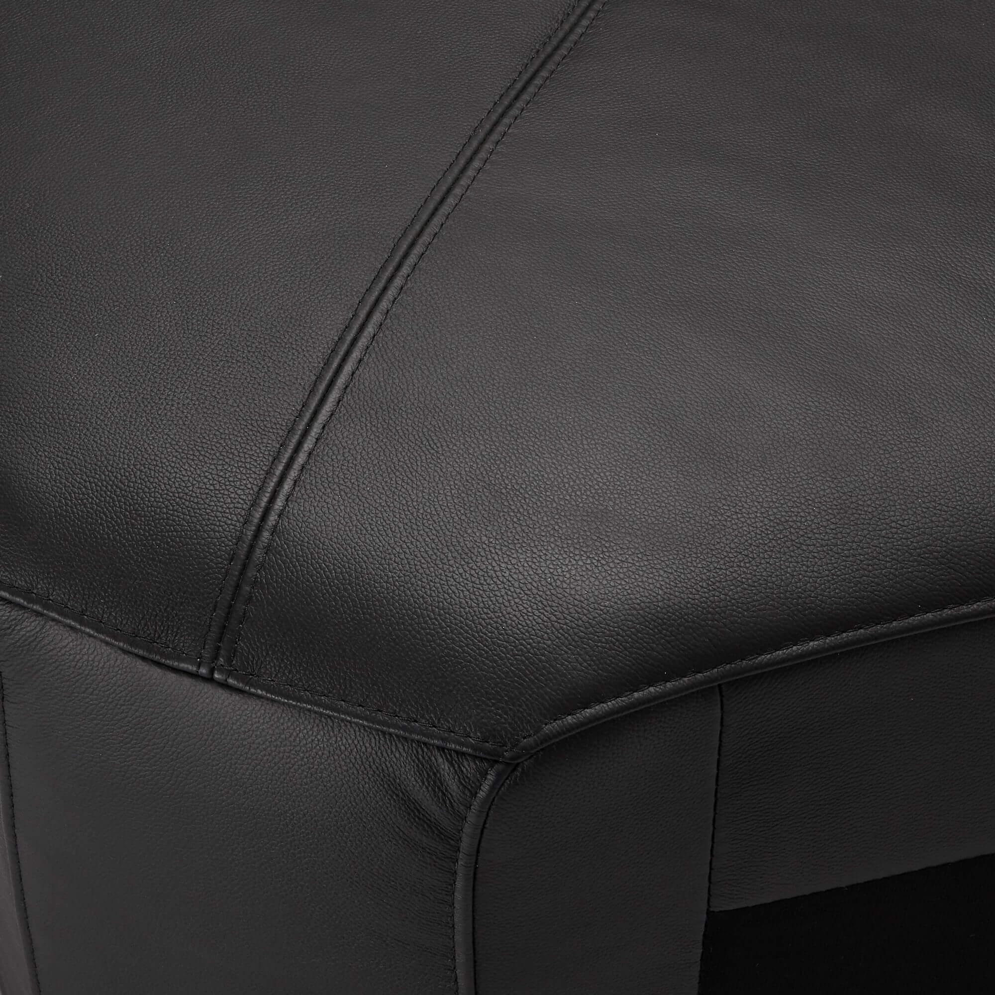 Elegant black leather corner sofa module, showcasing soft padding and sleek design, perfect for modern living spaces.