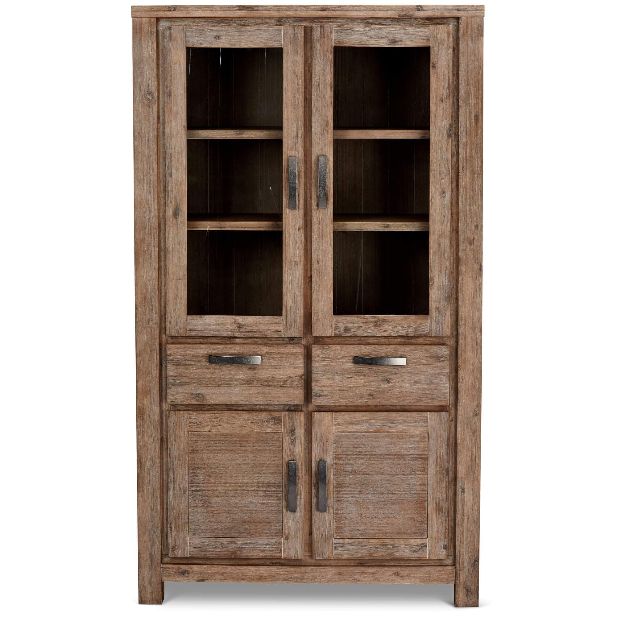 Alaska Solid Acacia Display Cabinet showcasing elegant design and glass doors, perfect for displaying decor and books.