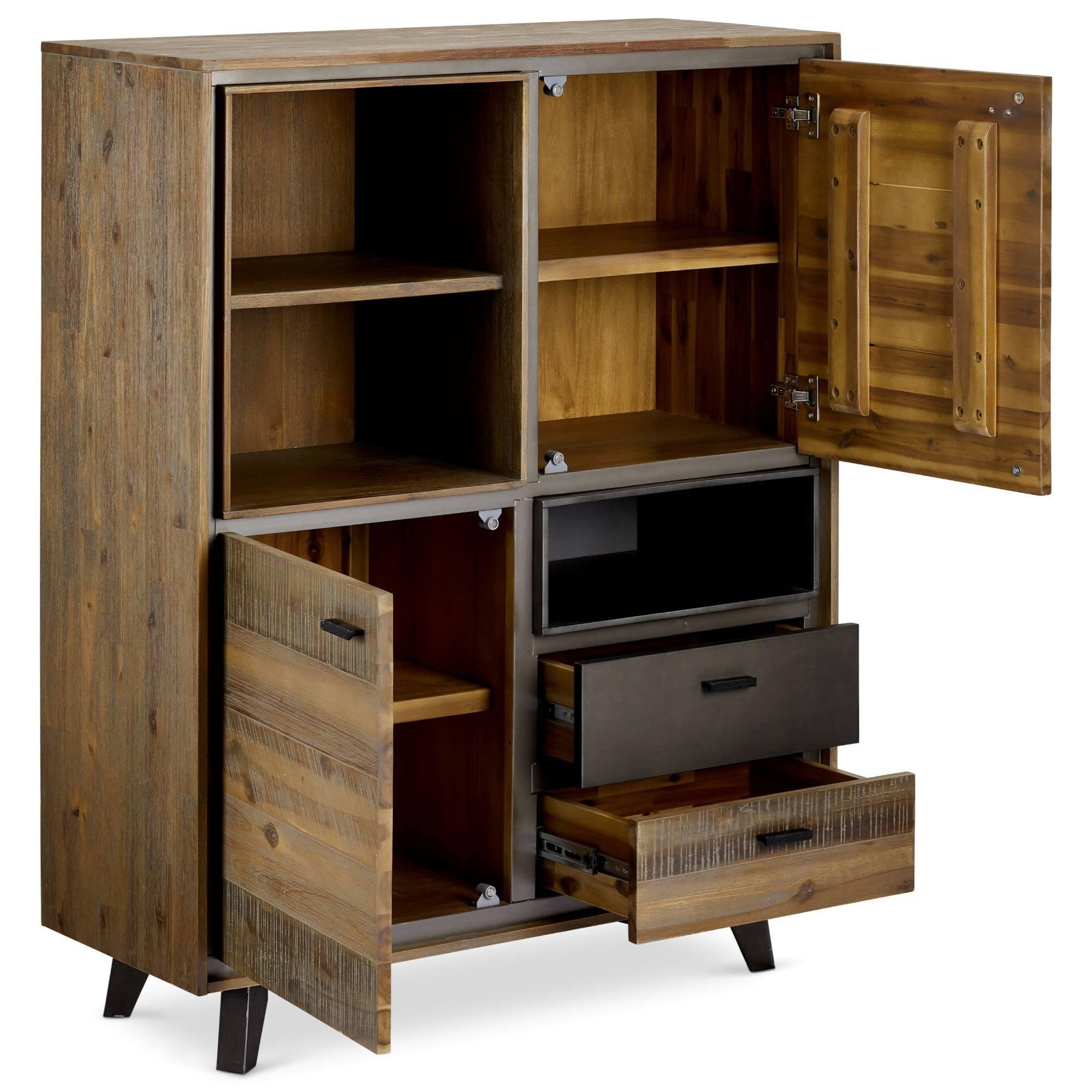 Highboard Malaga made of solid acacia wood, featuring elegant design and functional storage compartments.