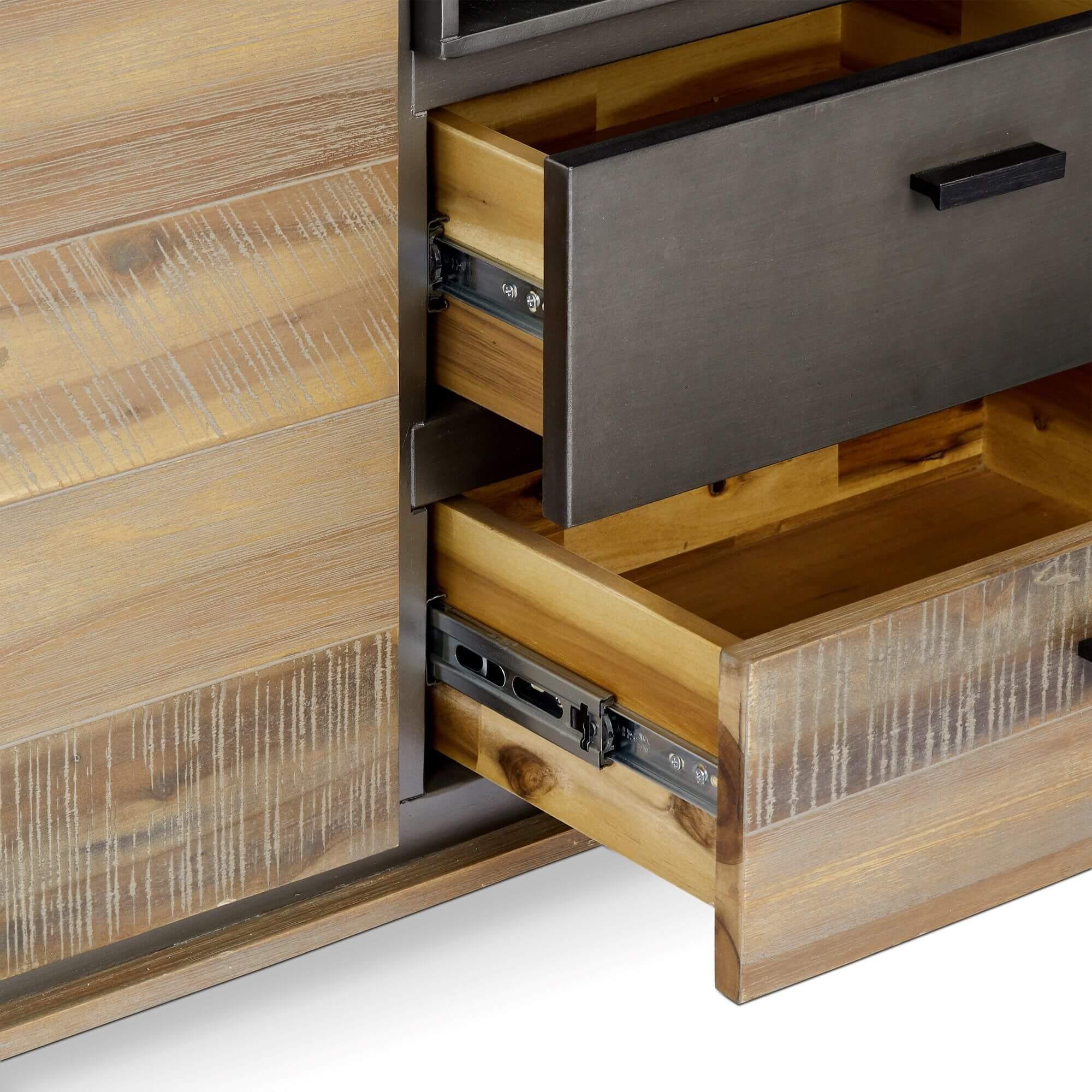 Highboard Malaga made of solid acacia wood, featuring elegant design and functional storage compartments.