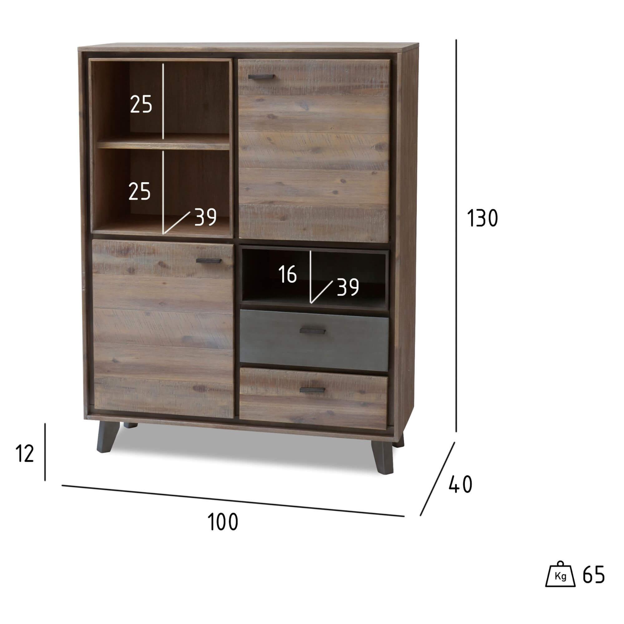 Highboard Malaga made of solid acacia wood, featuring elegant design and functional storage compartments.