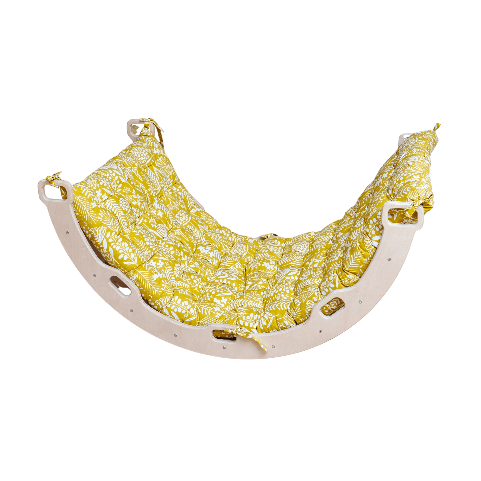 Large Montessori Climbing Arch/Rocker with Pillow Set made from natural birch plywood, designed for children's play and development.