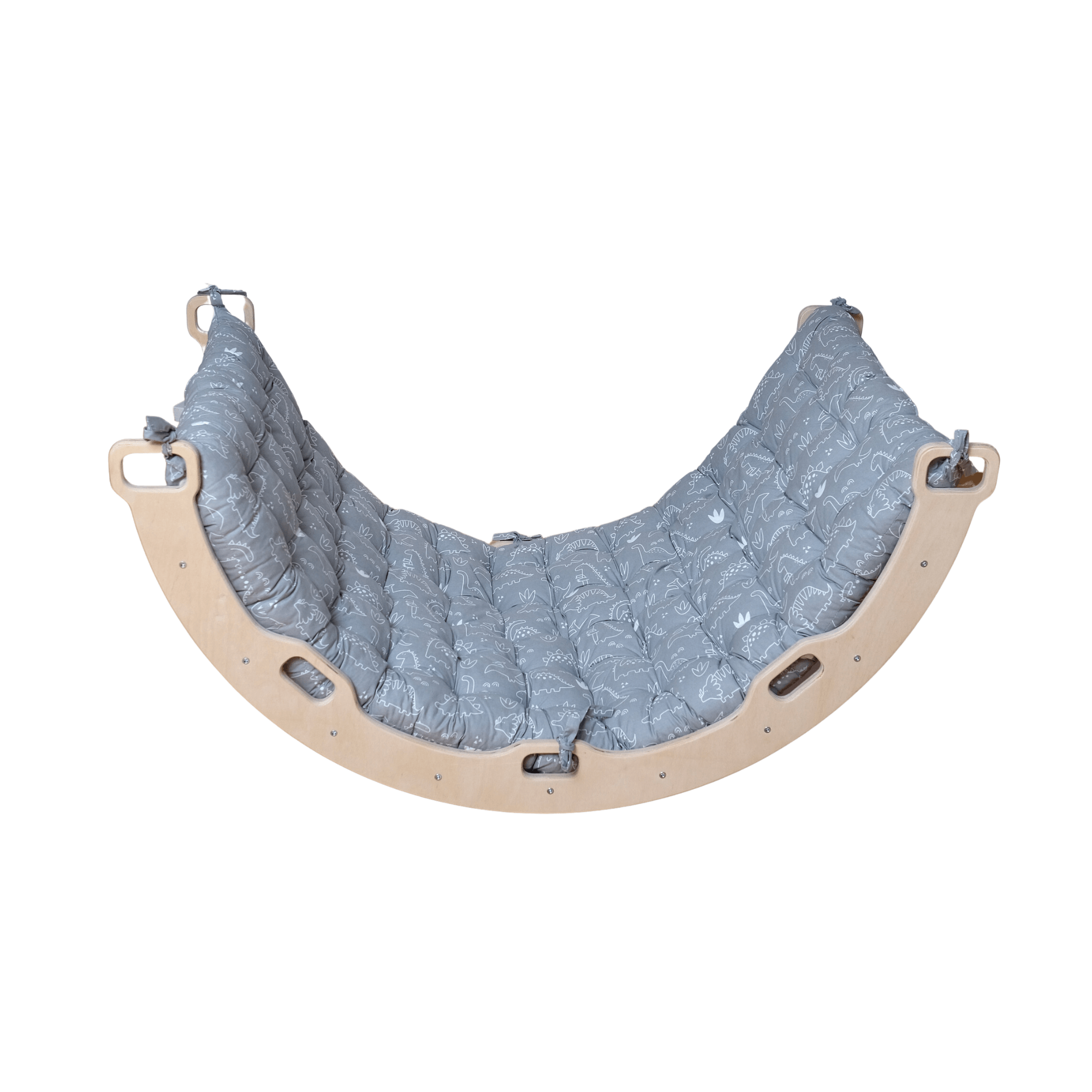 Large Montessori Climbing Arch/Rocker with Pillow Set made from natural birch plywood, designed for children's play and development.